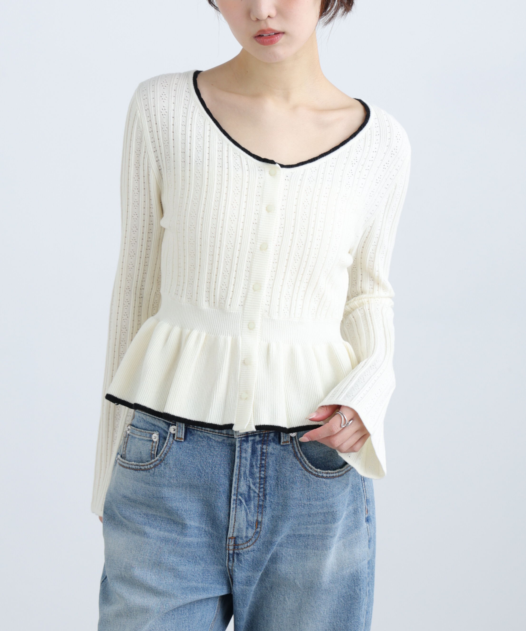  「地柄短丈ペプラムニット」|ニット・セーター|