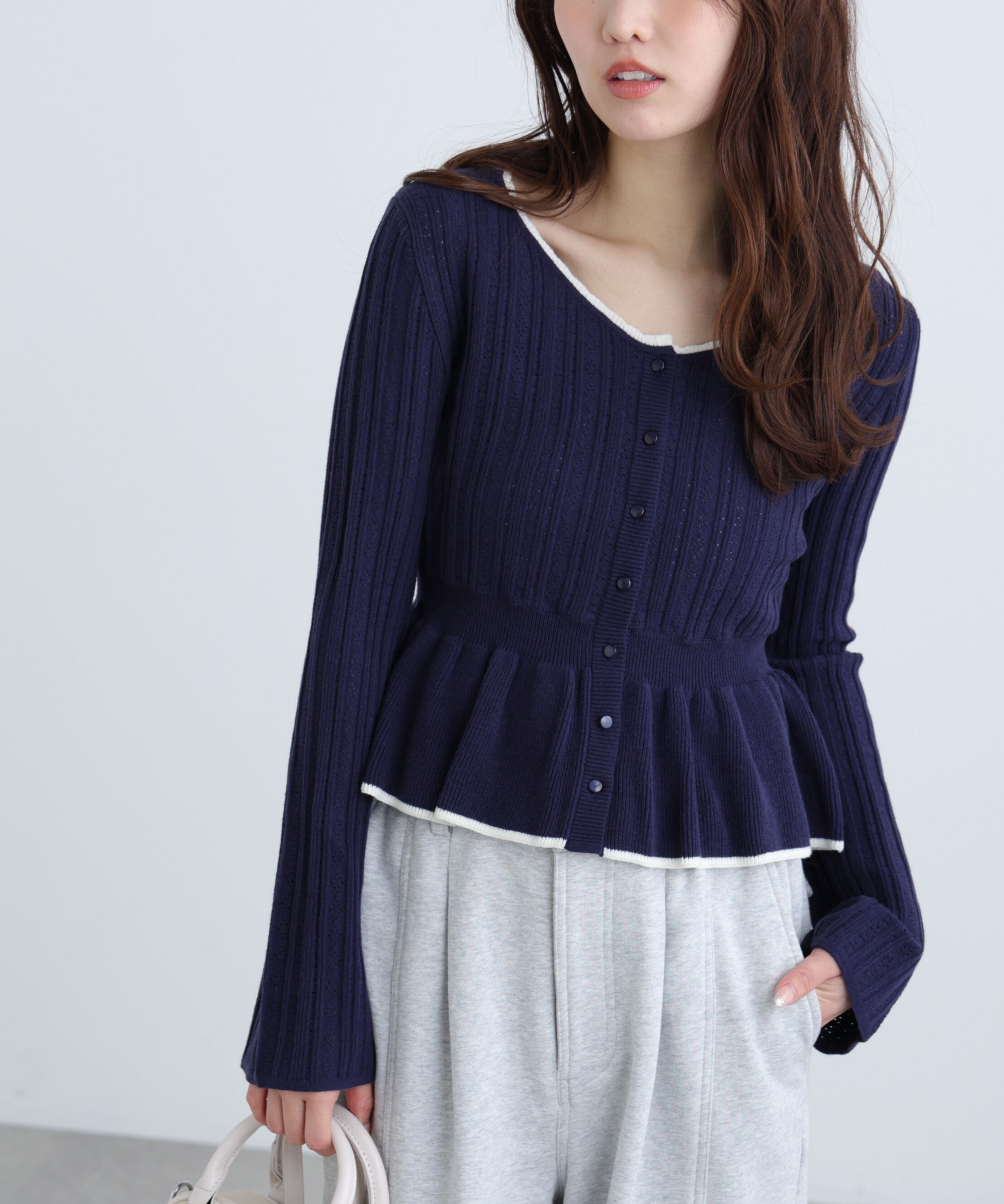  「地柄短丈ペプラムニット」|ニット・セーター|