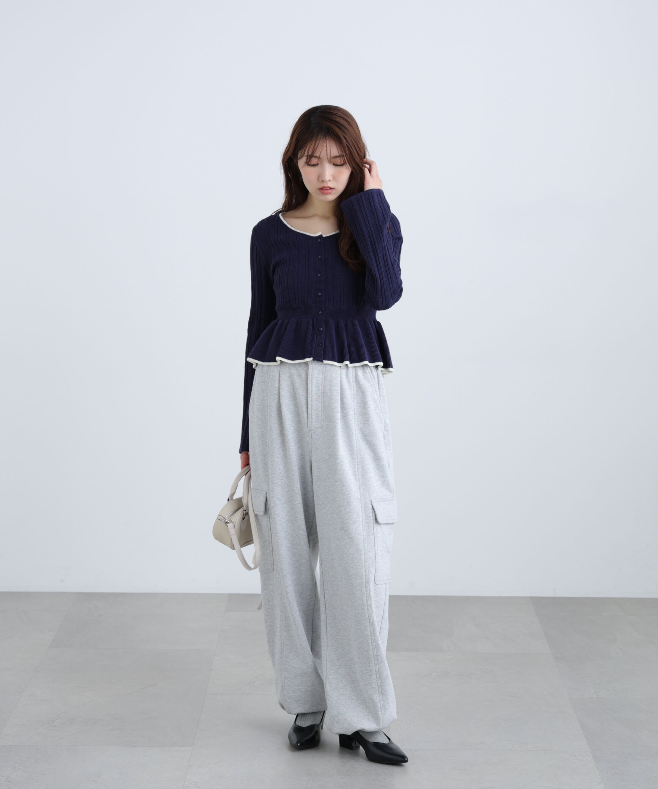  「地柄短丈ペプラムニット」|ニット・セーター|