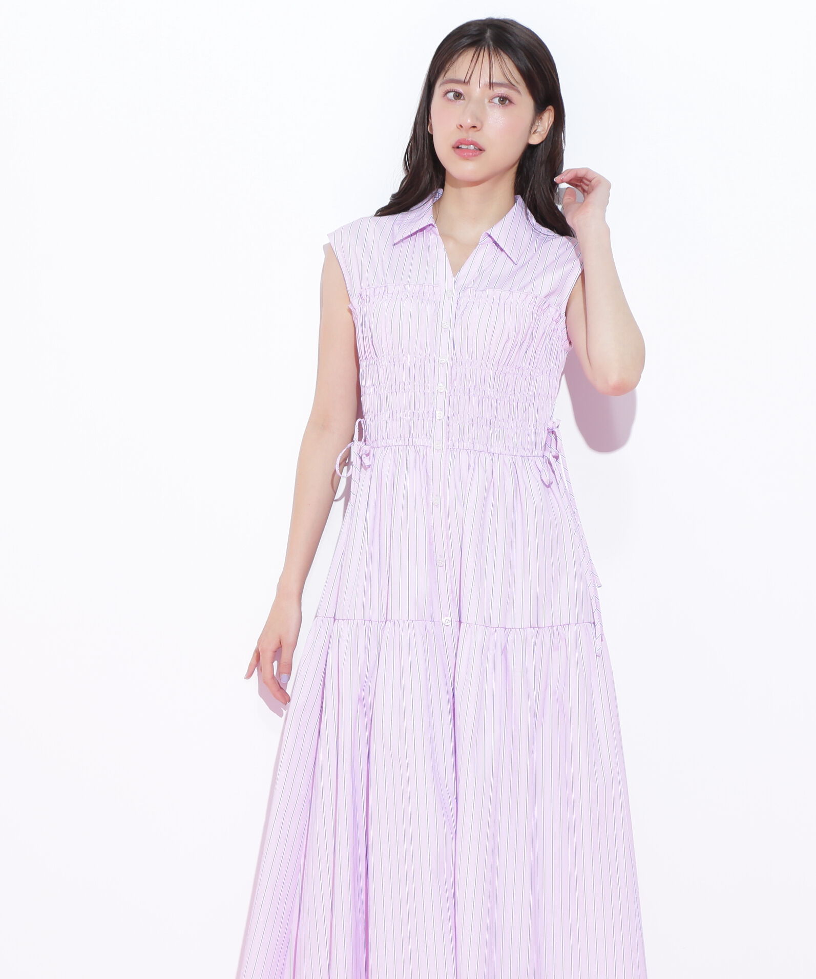  「ウエストシャーリングストライプシャツワンピース」|ワンピース|