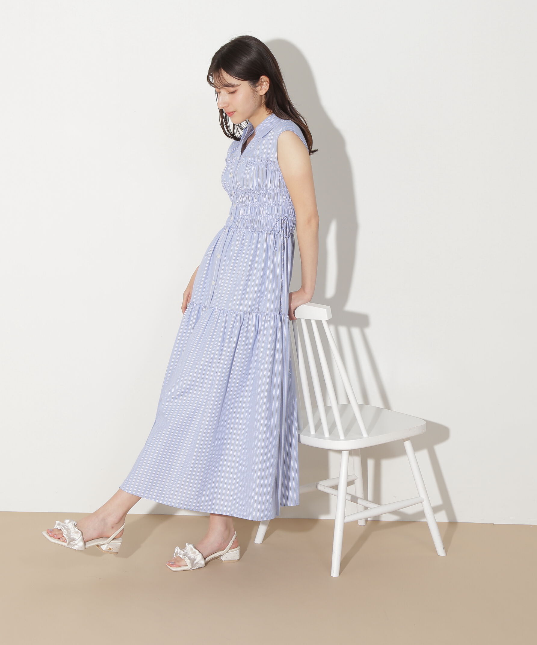  「ウエストシャーリングストライプシャツワンピース」|ワンピース|