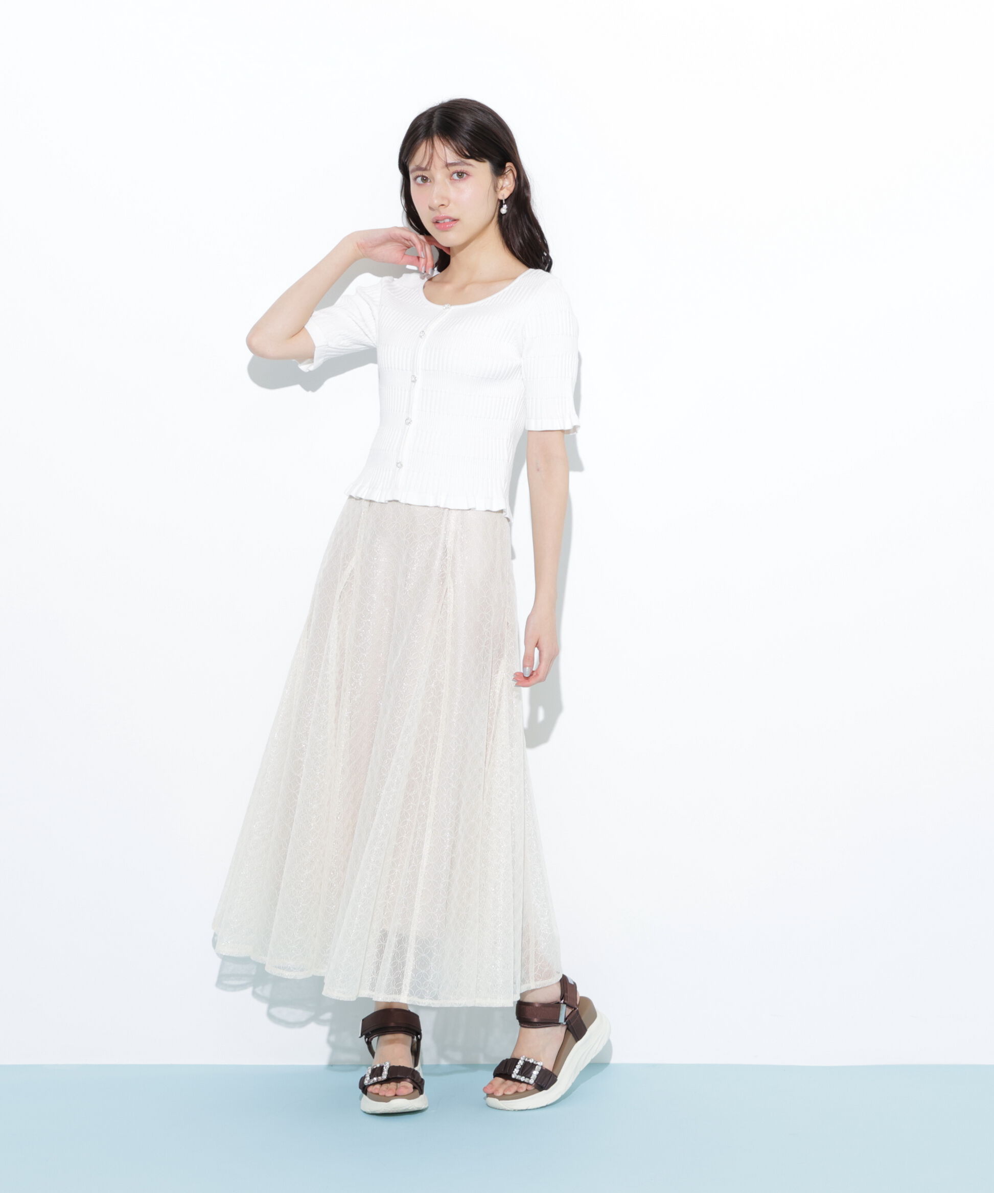  「シャイニーレースフレアスカート」|スカート|