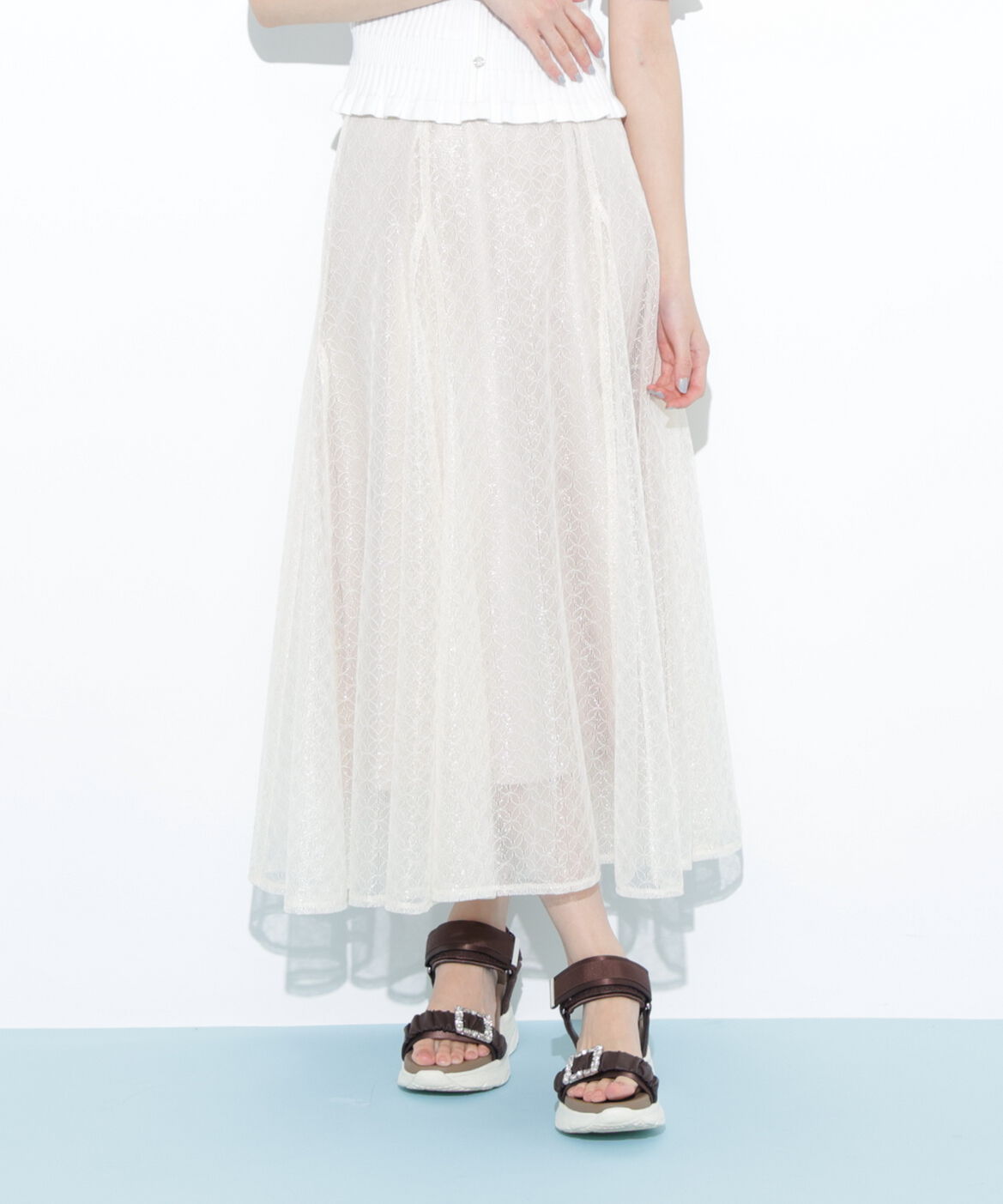  「シャイニーレースフレアスカート」|スカート|