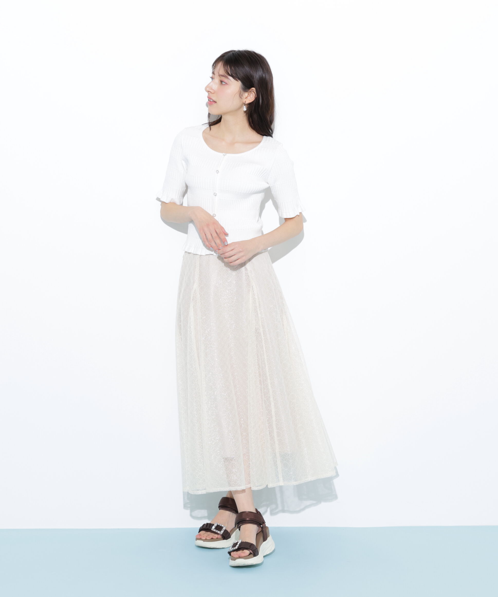  「シャイニーレースフレアスカート」|スカート|