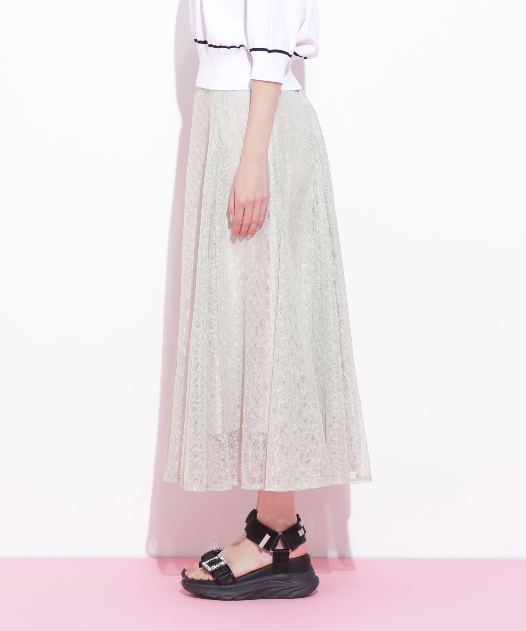  「シャイニーレースフレアスカート」|スカート|