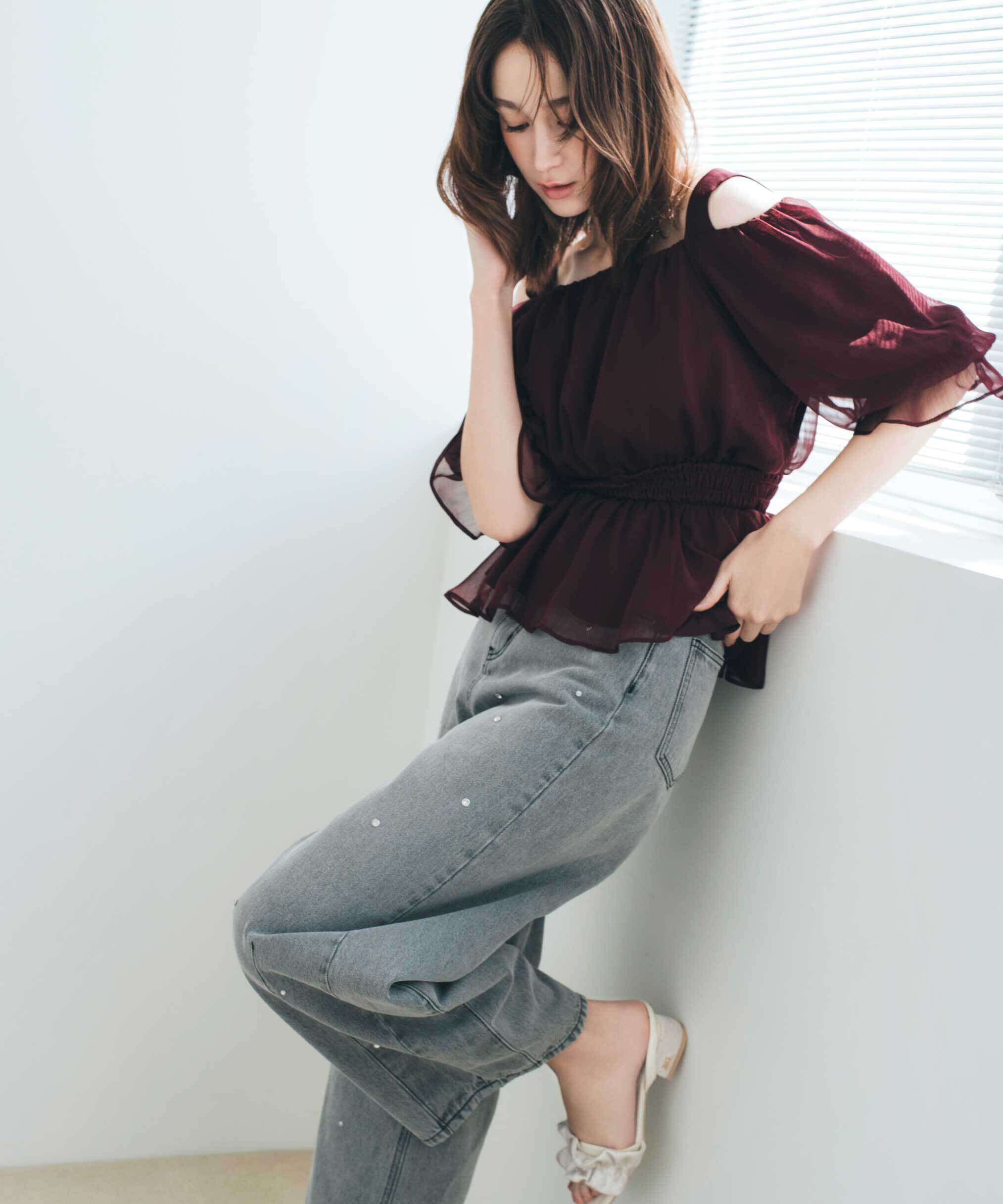  「ビジュートッピングデニムパンツ」|その他|ブラック