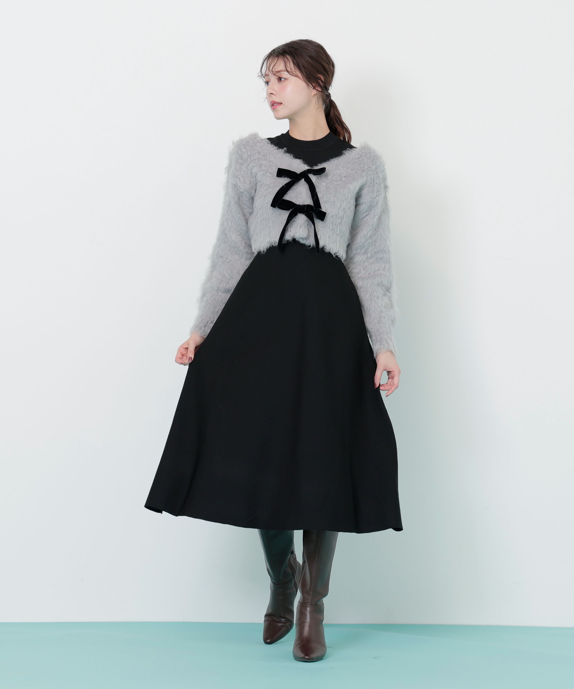  「起毛カーデニットワンピースセット」|ワンピース|