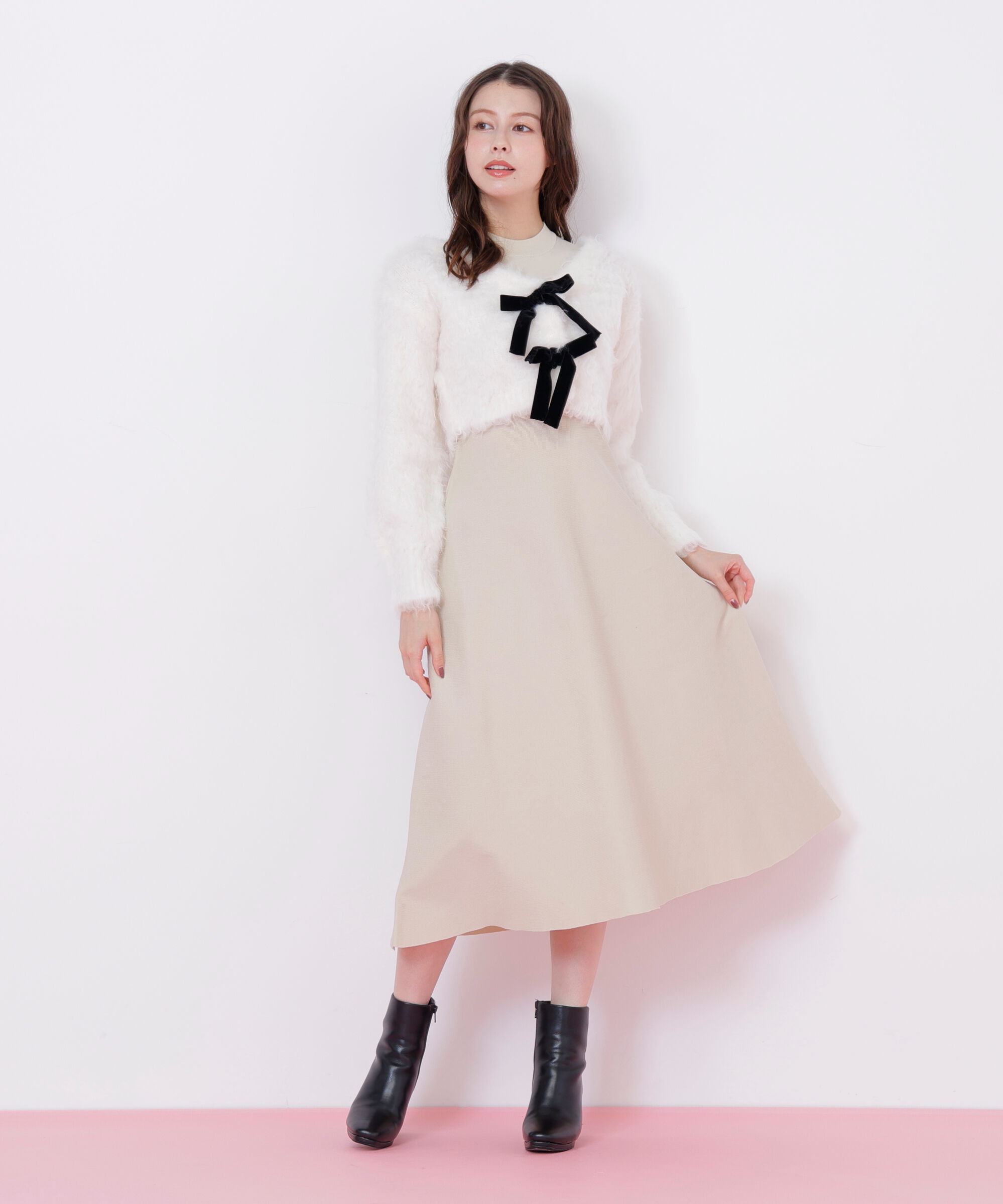  「起毛カーデニットワンピースセット」|ワンピース|