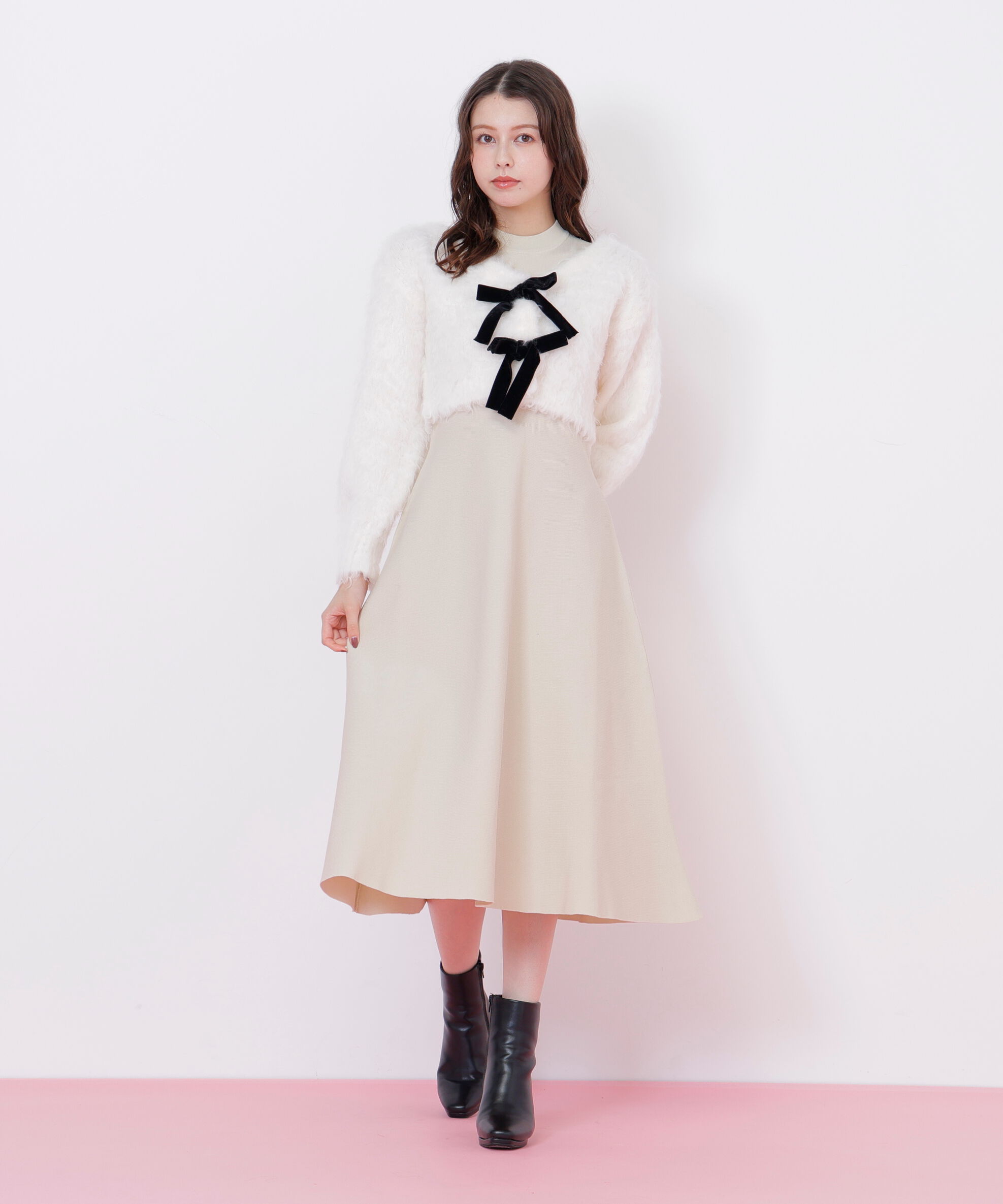  「起毛カーデニットワンピースセット」|ワンピース|