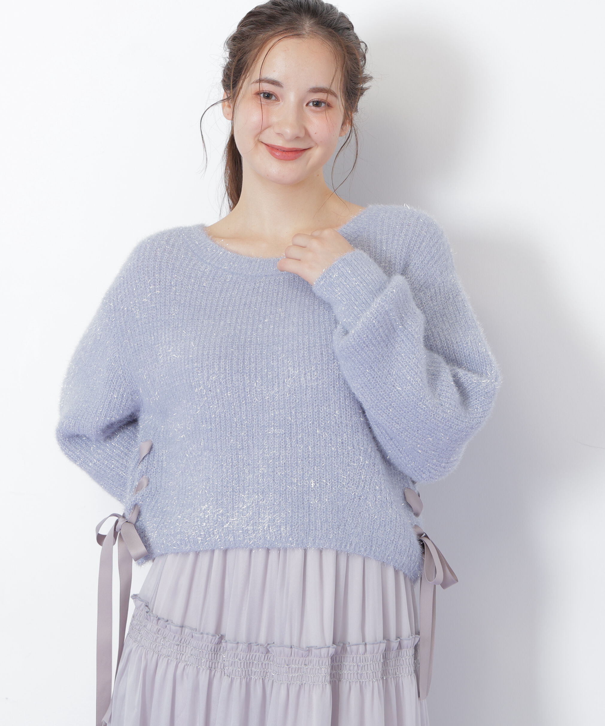  「サイドリボンフィルムフェザーニット」|ニット・セーター|