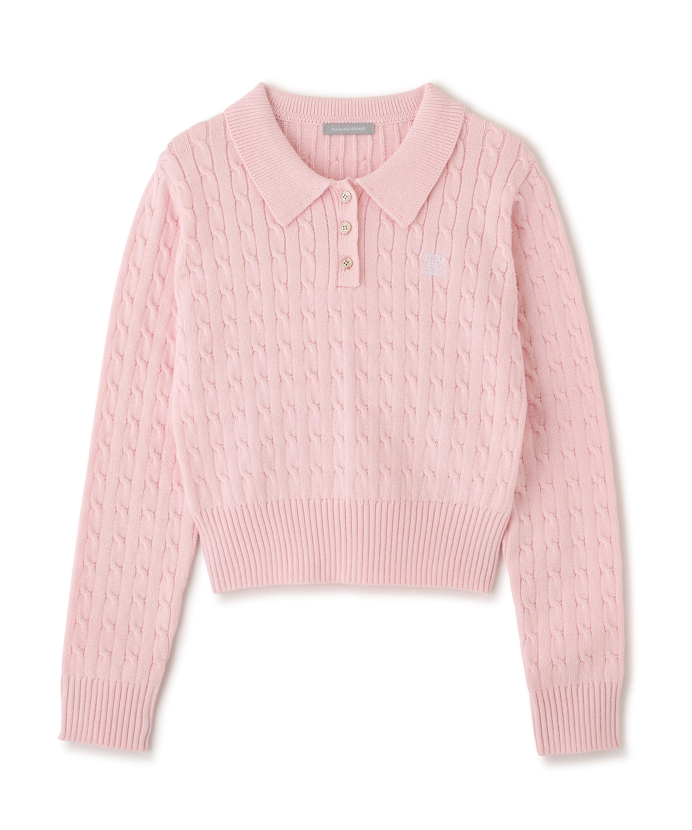  「ポロ衿コットンブレンドケーブルニット」|ニット・セーター|ピンク