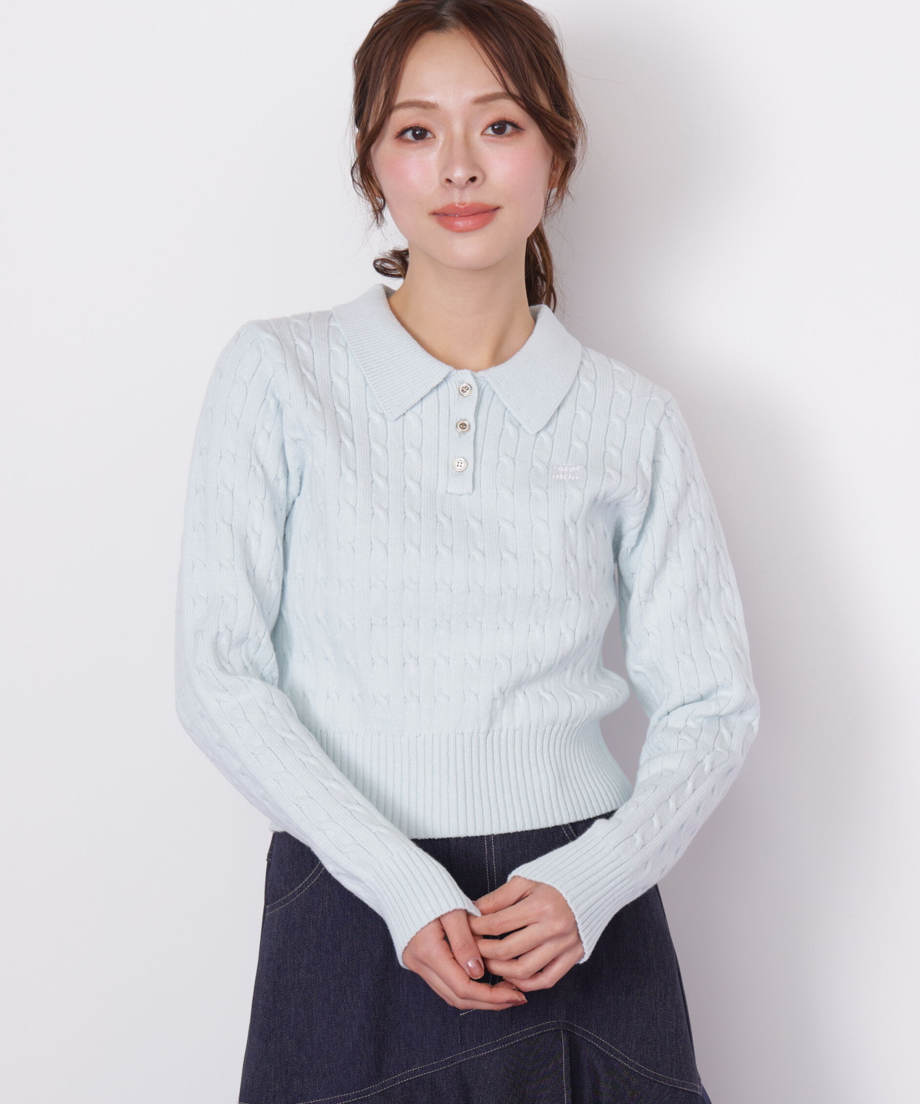  「ポロ衿コットンブレンドケーブルニット」|ニット・セーター|