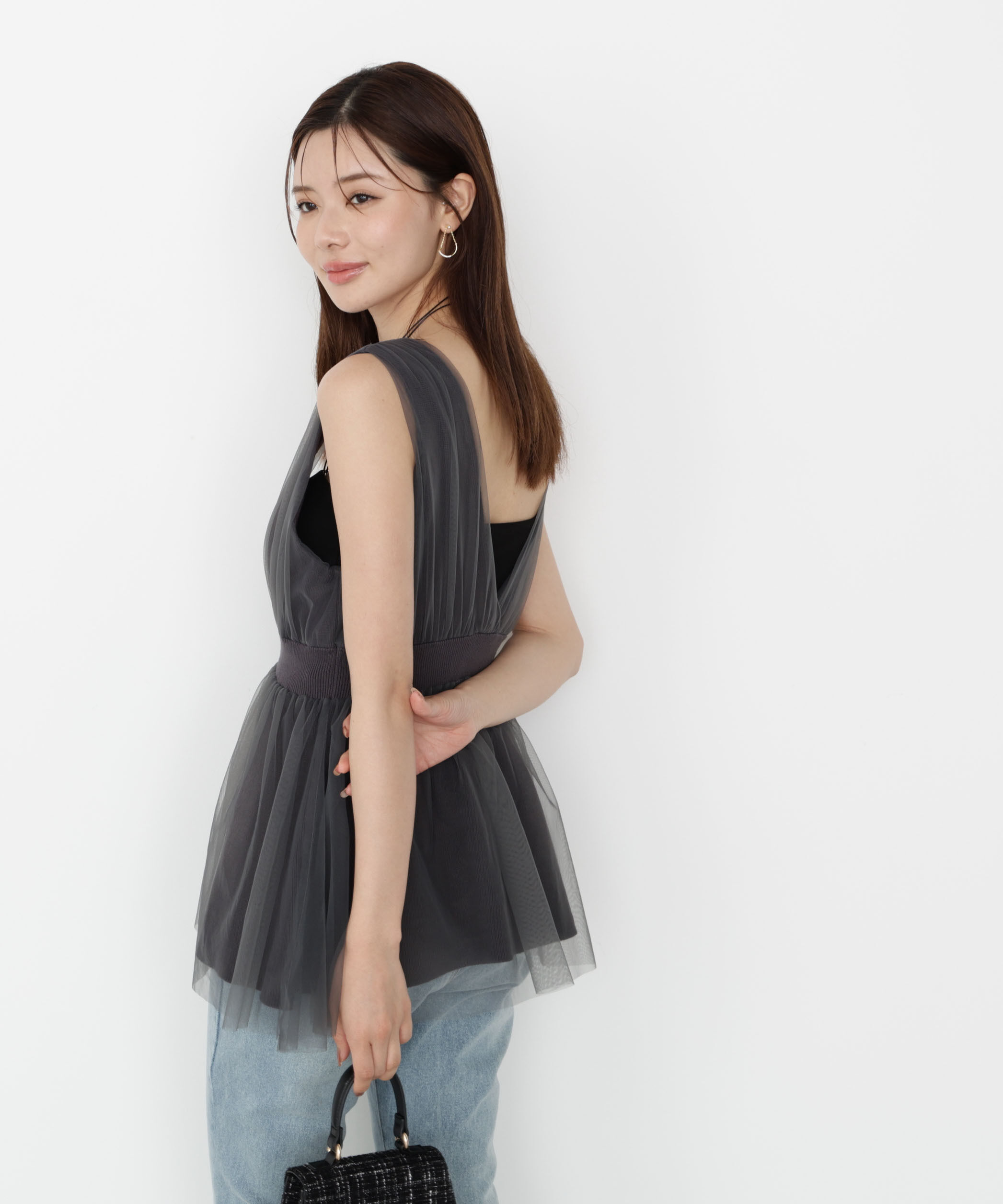 PROPORTION BODY DRESSING「チュールドッキングニットジレ 25AW」|ニット・セーター|