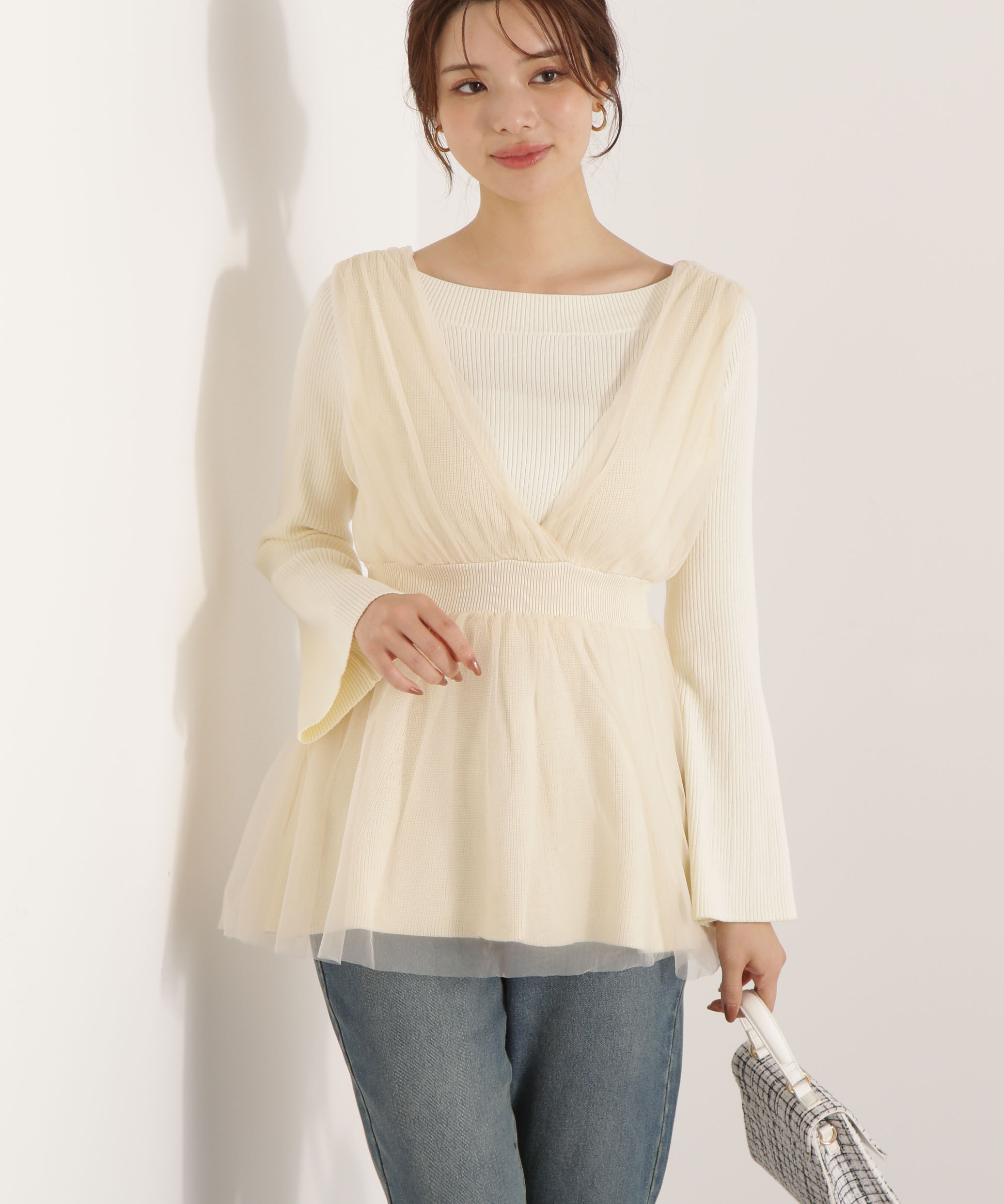 PROPORTION BODY DRESSING「チュールドッキングニットジレ 25AW」|ニット・セーター|