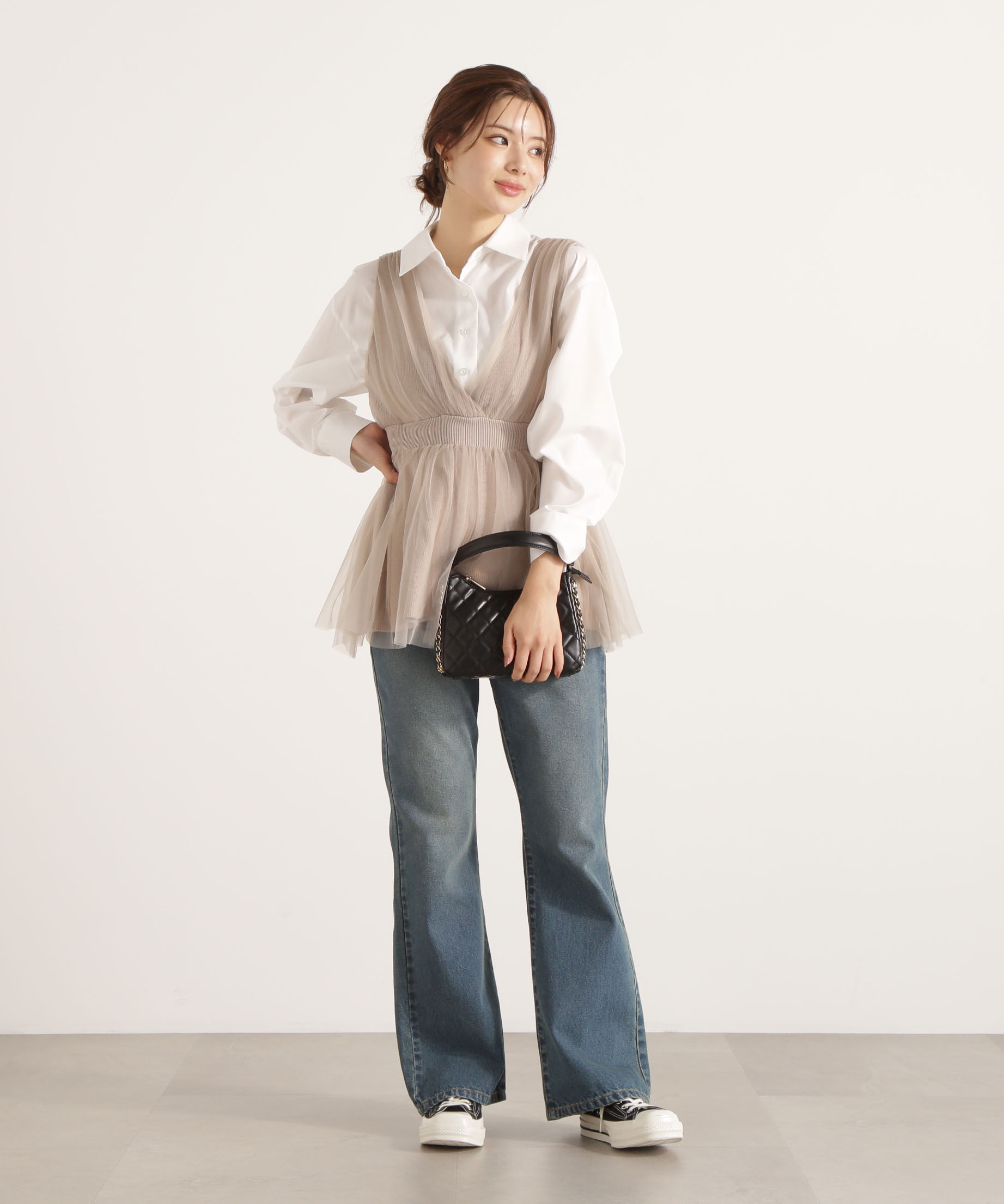 PROPORTION BODY DRESSING「チュールドッキングニットジレ 25AW」|ニット・セーター|