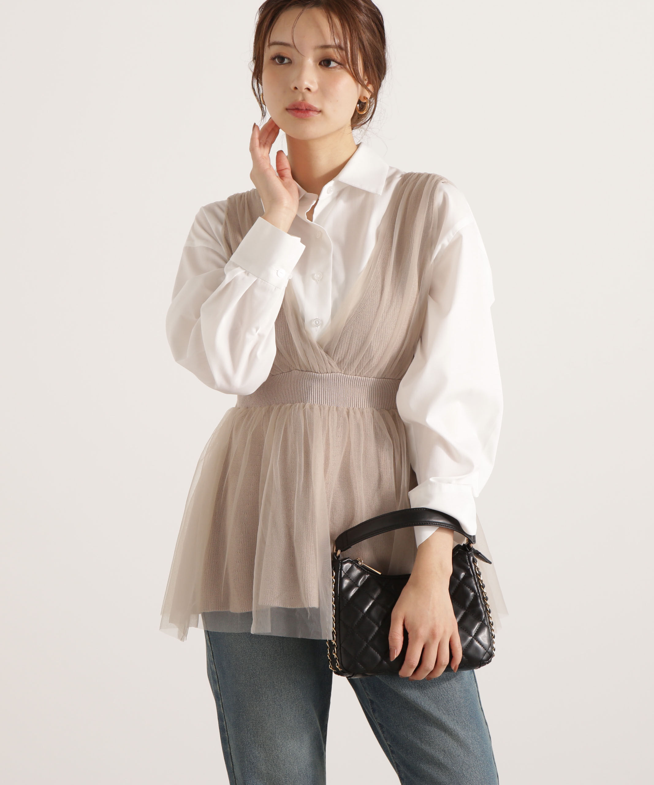 PROPORTION BODY DRESSING「チュールドッキングニットジレ 25AW」|ニット・セーター|