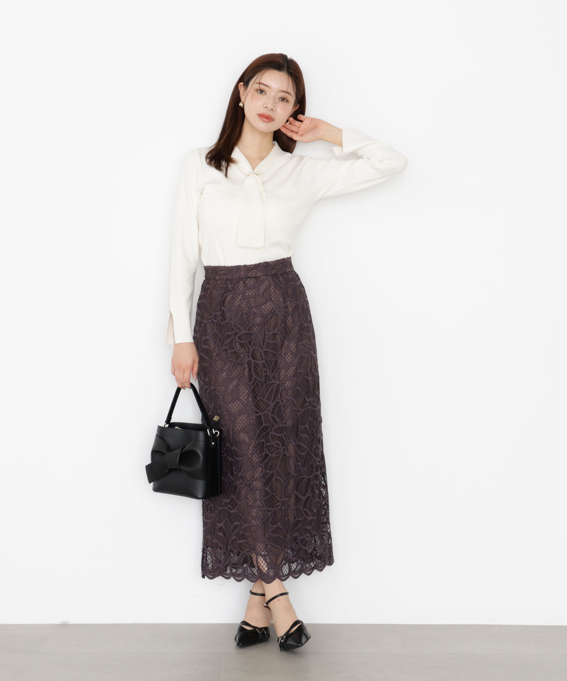 PROPORTION BODY DRESSING「ケミカルレースナロースカート 25AW」|スカート|チャコール2