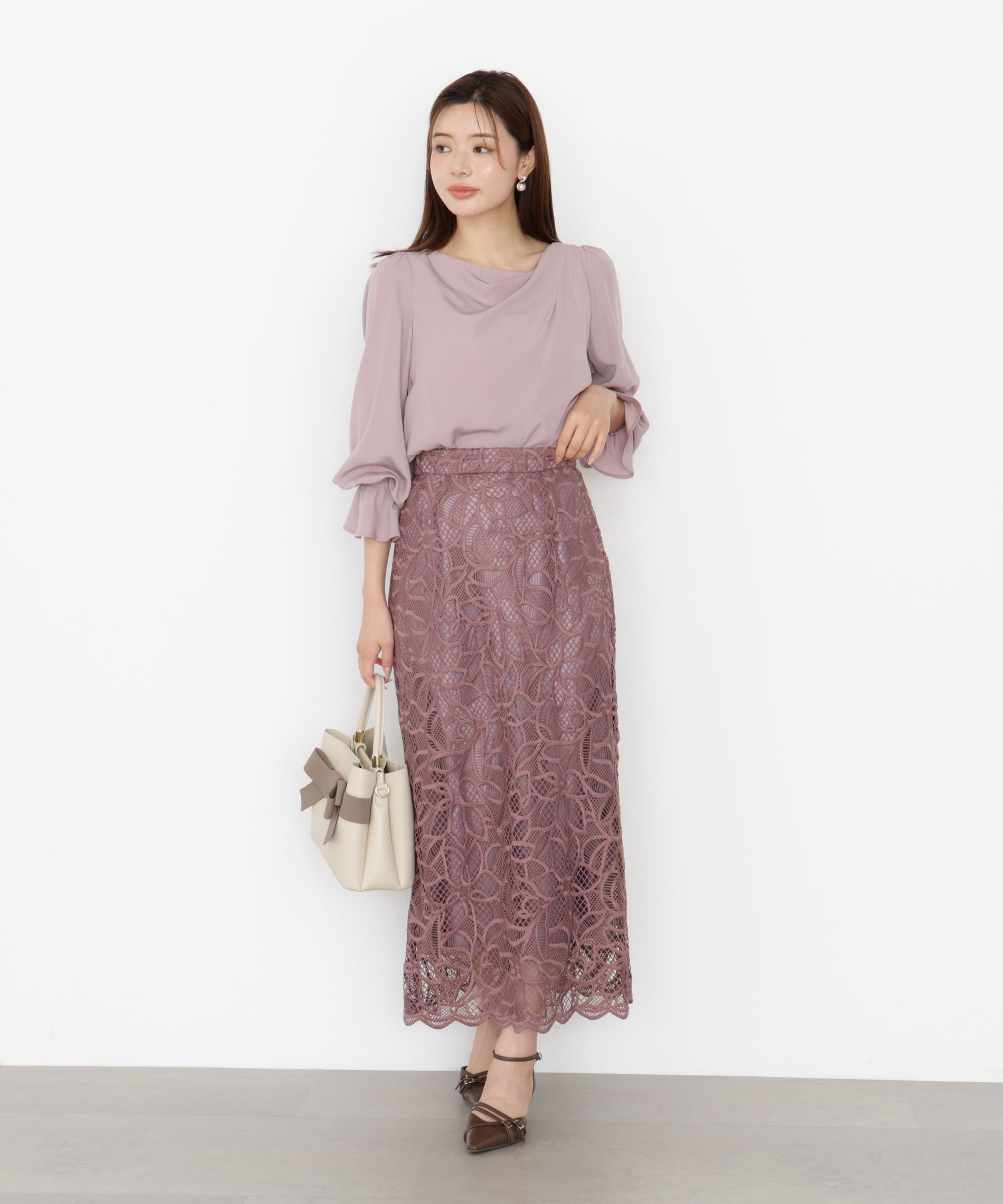 PROPORTION BODY DRESSING「ケミカルレースナロースカート 25AW」|スカート|モカピンク1