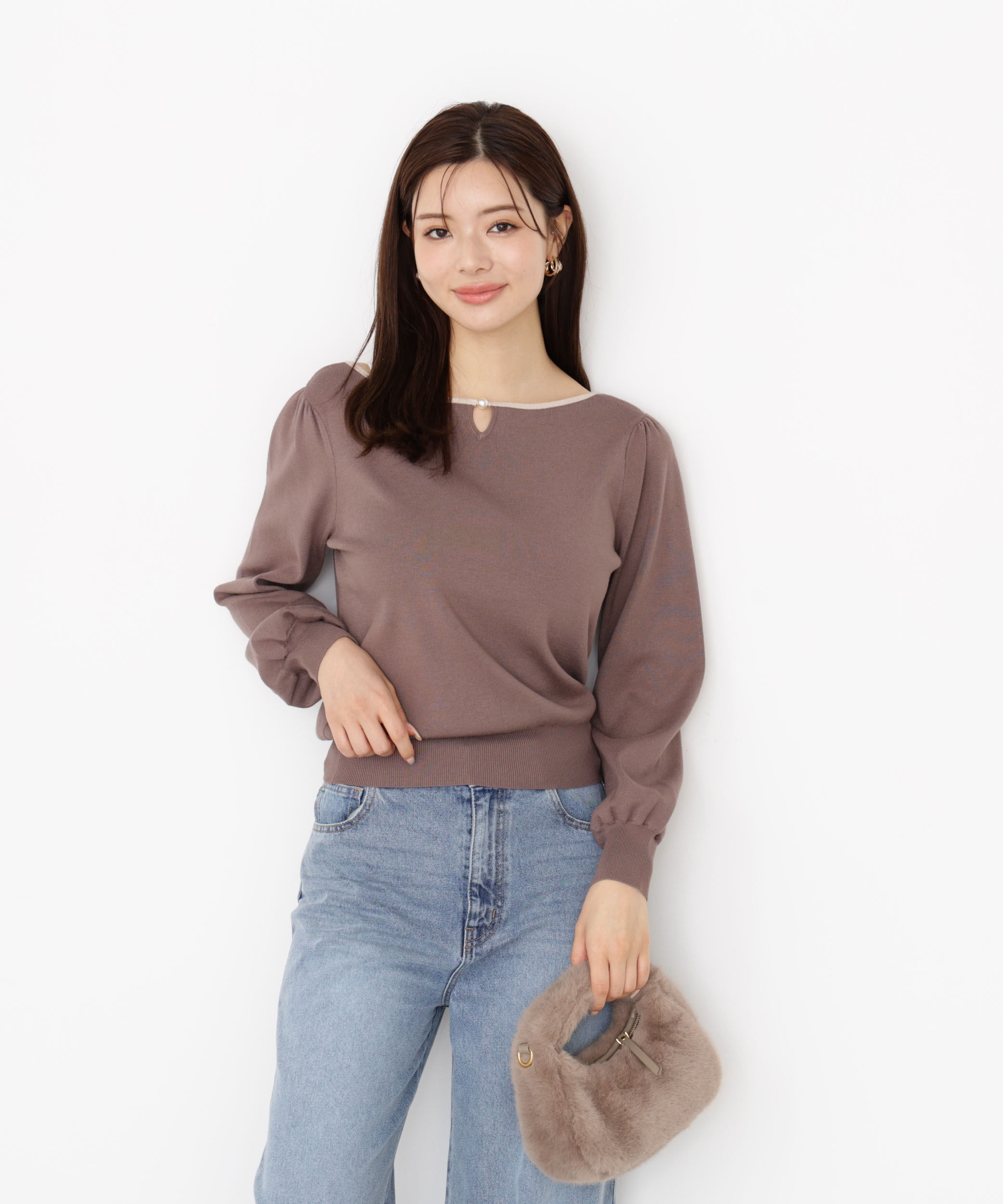 PROPORTION BODY DRESSING「＜ハンドウォッシャブル＞前後2wayパールニット 25AW」|ニット・セーター|ブラウン&times;ベー