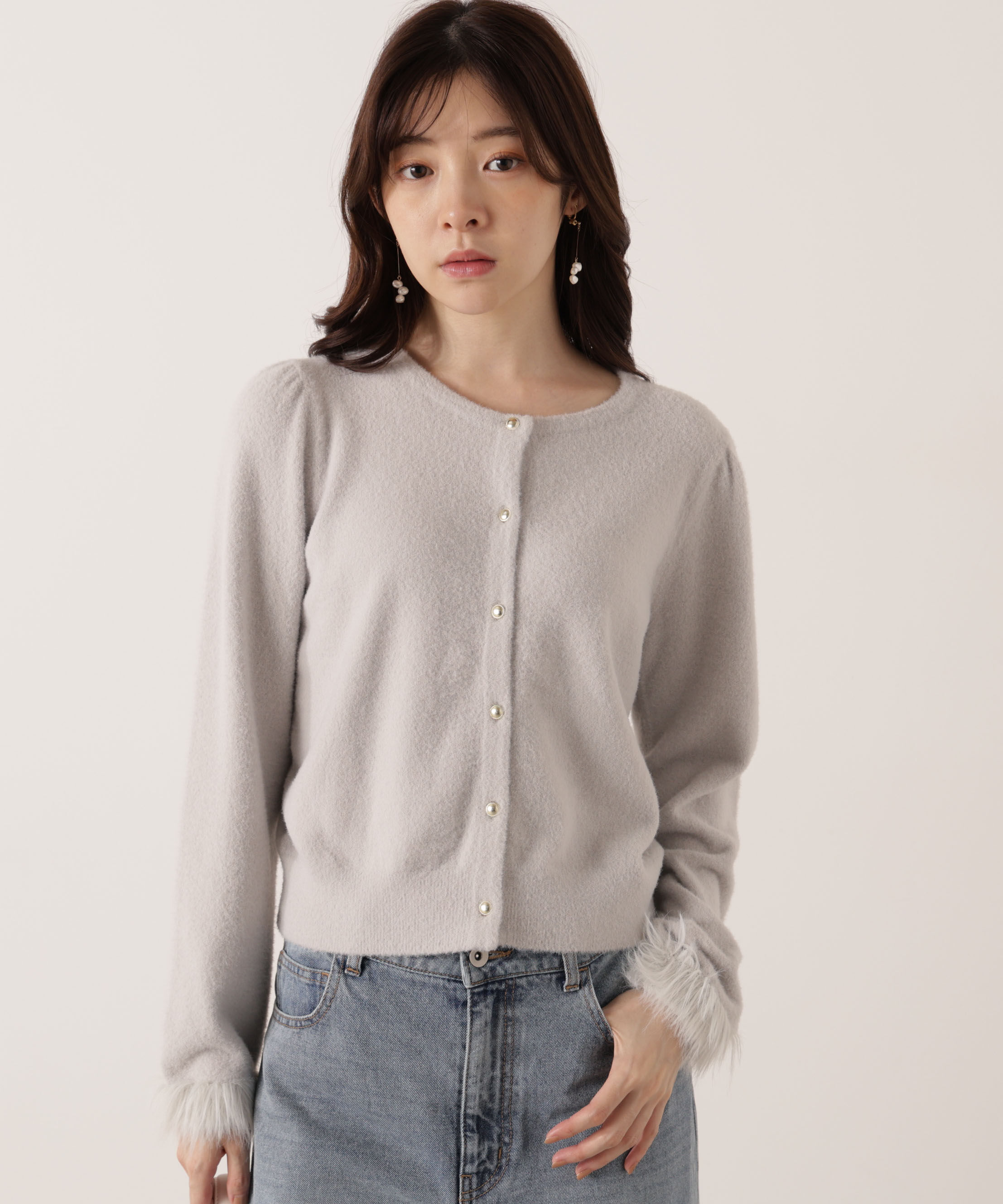 PROPORTION BODY DRESSING「部分フェザースリーブニットカーディガン 25AW」|カーディガン|グレー