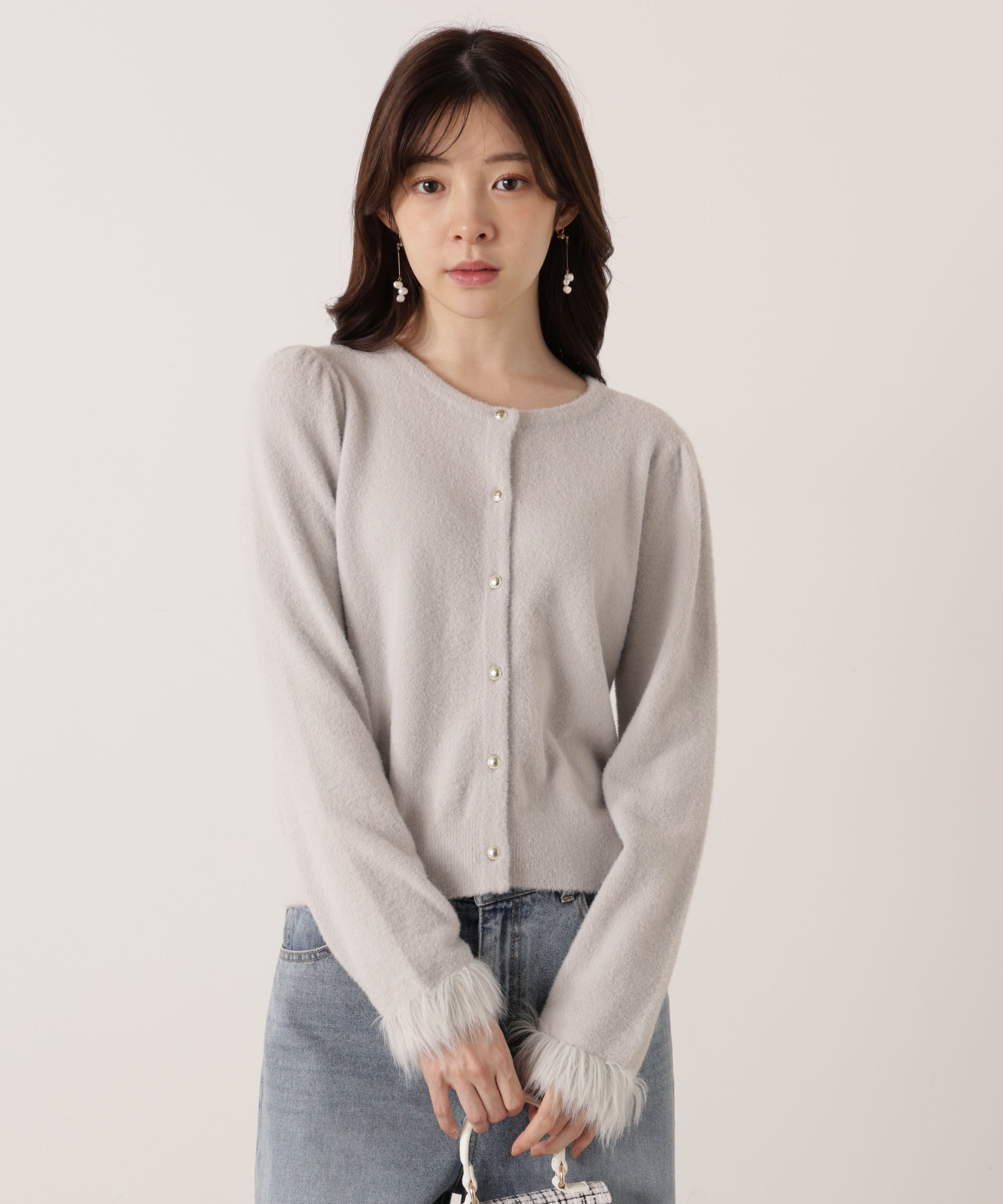 PROPORTION BODY DRESSING「部分フェザースリーブニットカーディガン 25AW」|カーディガン|