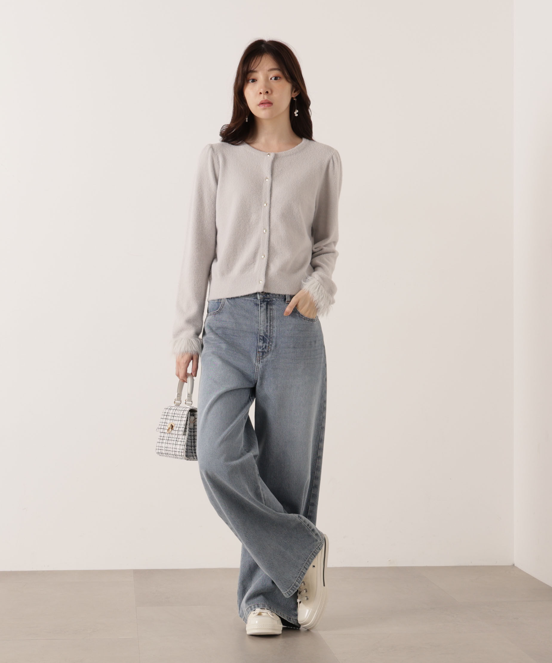 PROPORTION BODY DRESSING「部分フェザースリーブニットカーディガン 25AW」|カーディガン|