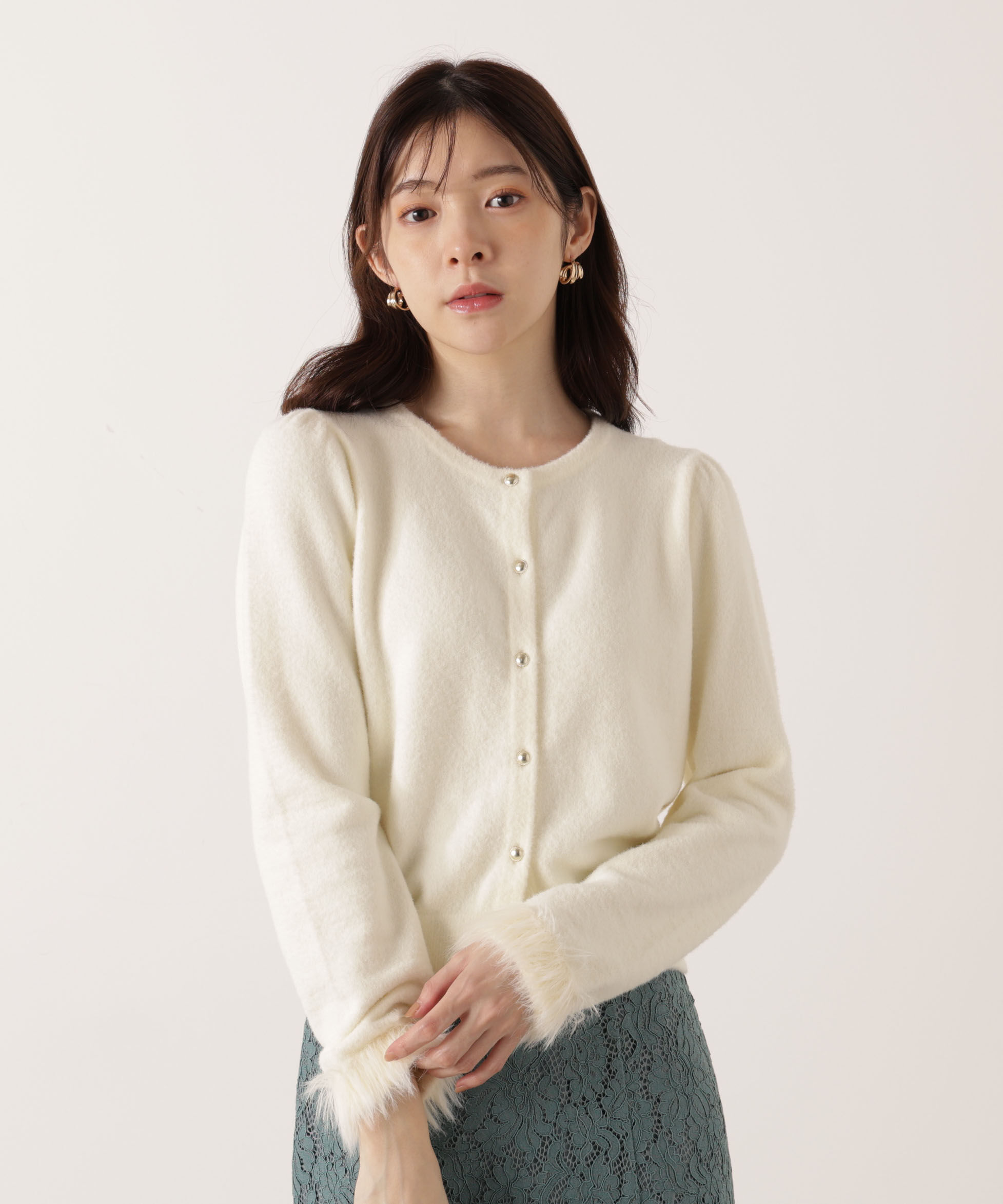 PROPORTION BODY DRESSING「部分フェザースリーブニットカーディガン 25AW」|カーディガン|