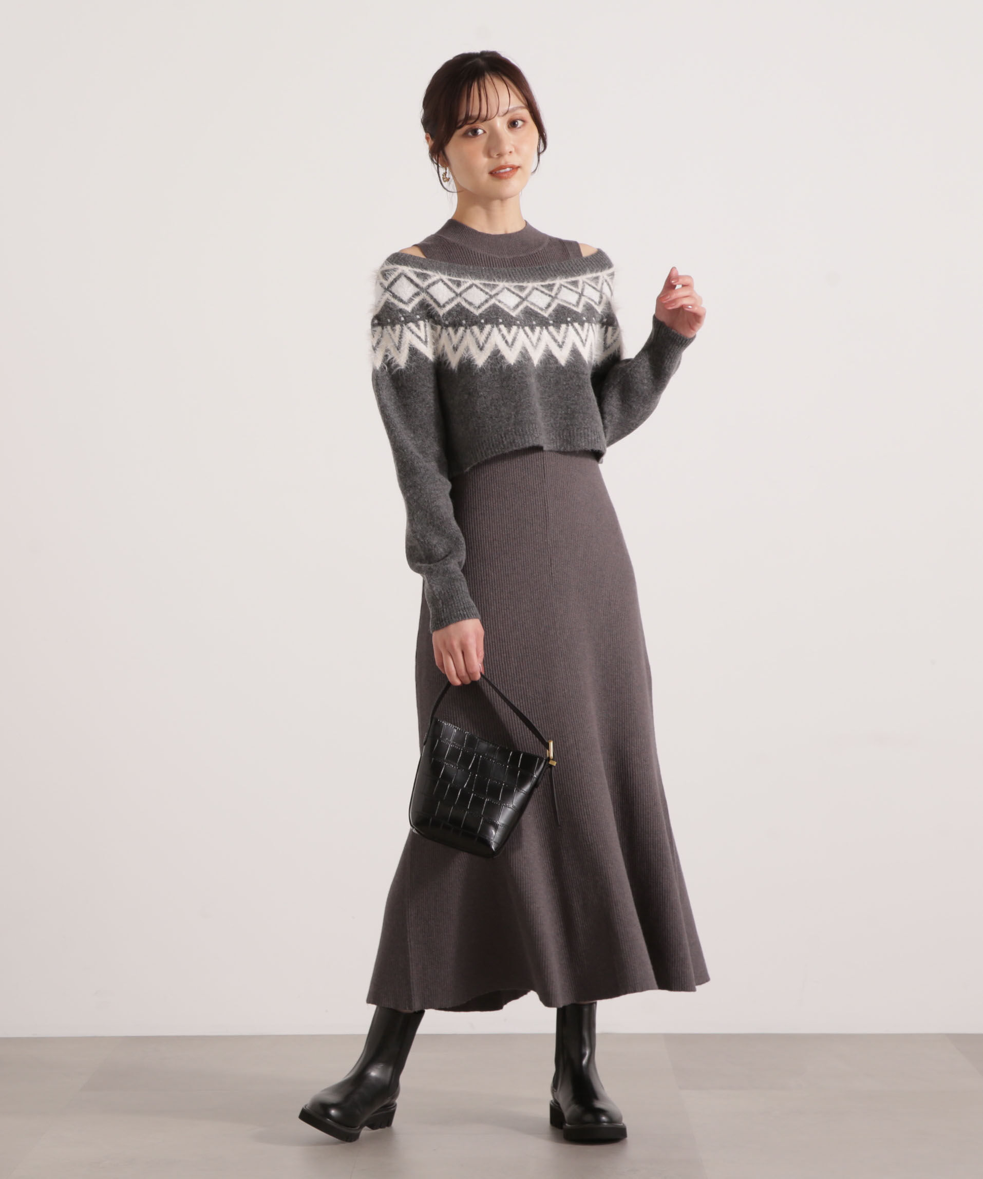 PROPORTION BODY DRESSING「ノルディックニットSETUP ワンピース 25AW」|ワンピース|チャコール2
