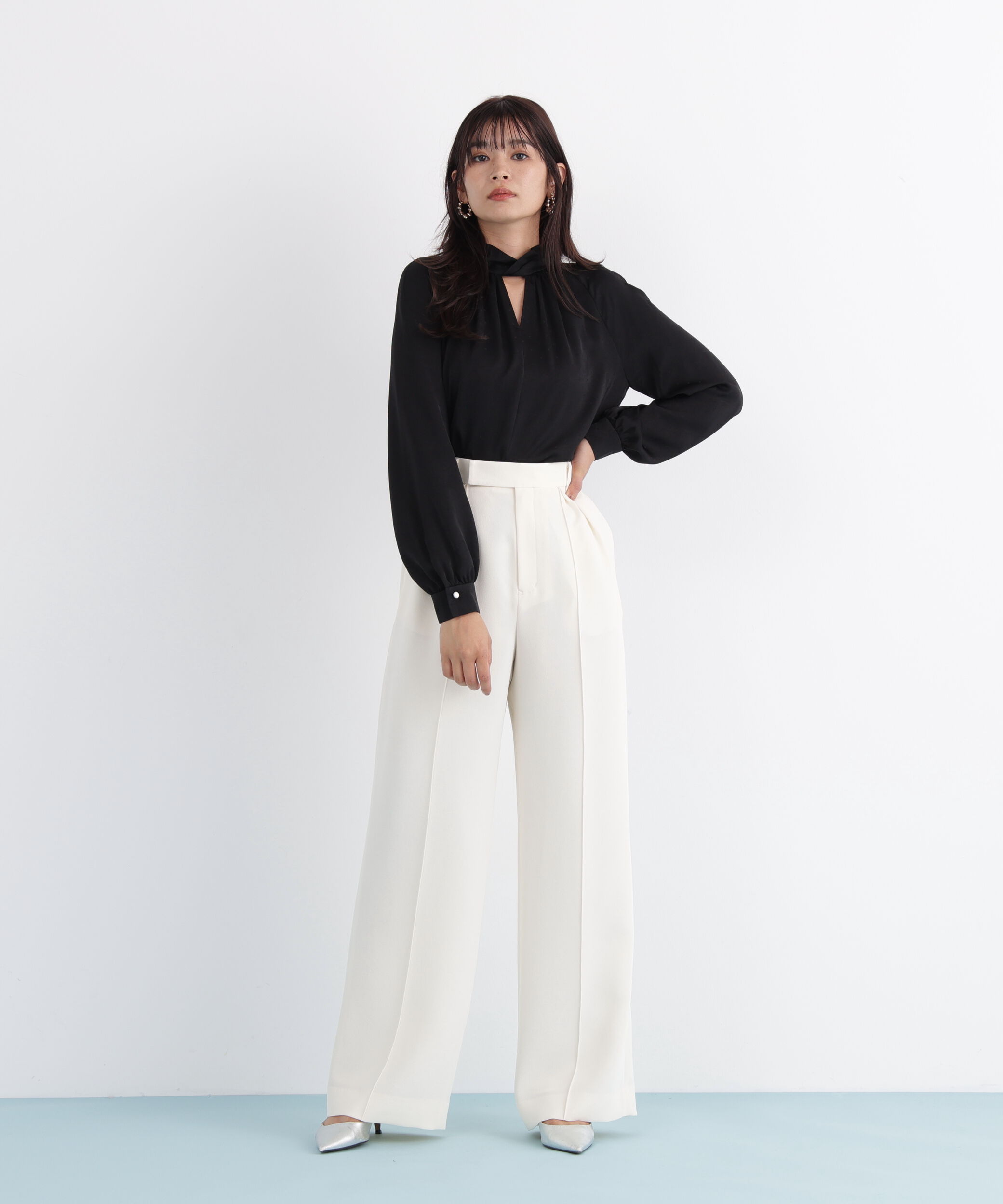  「◆ギャザーネックドットジャガードブラウス」|シャツ・ブラウス|