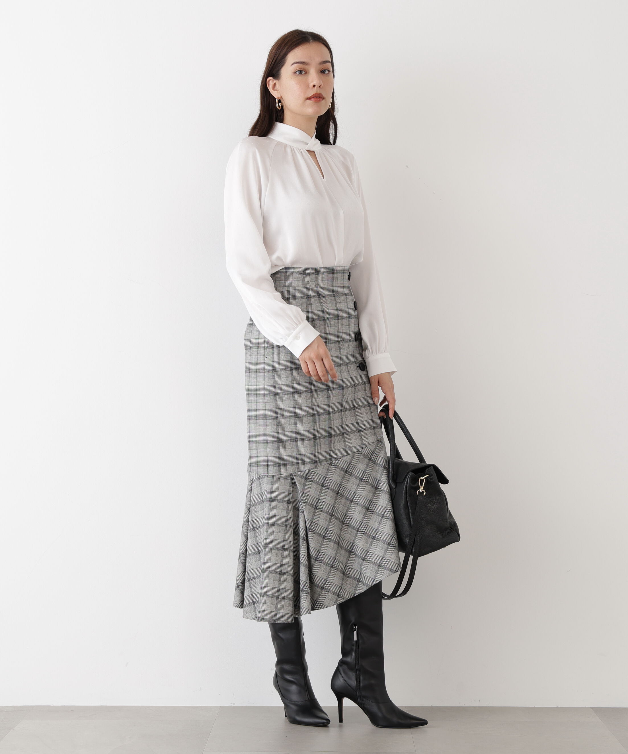  「◆ギャザーネックドットジャガードブラウス」|シャツ・ブラウス|