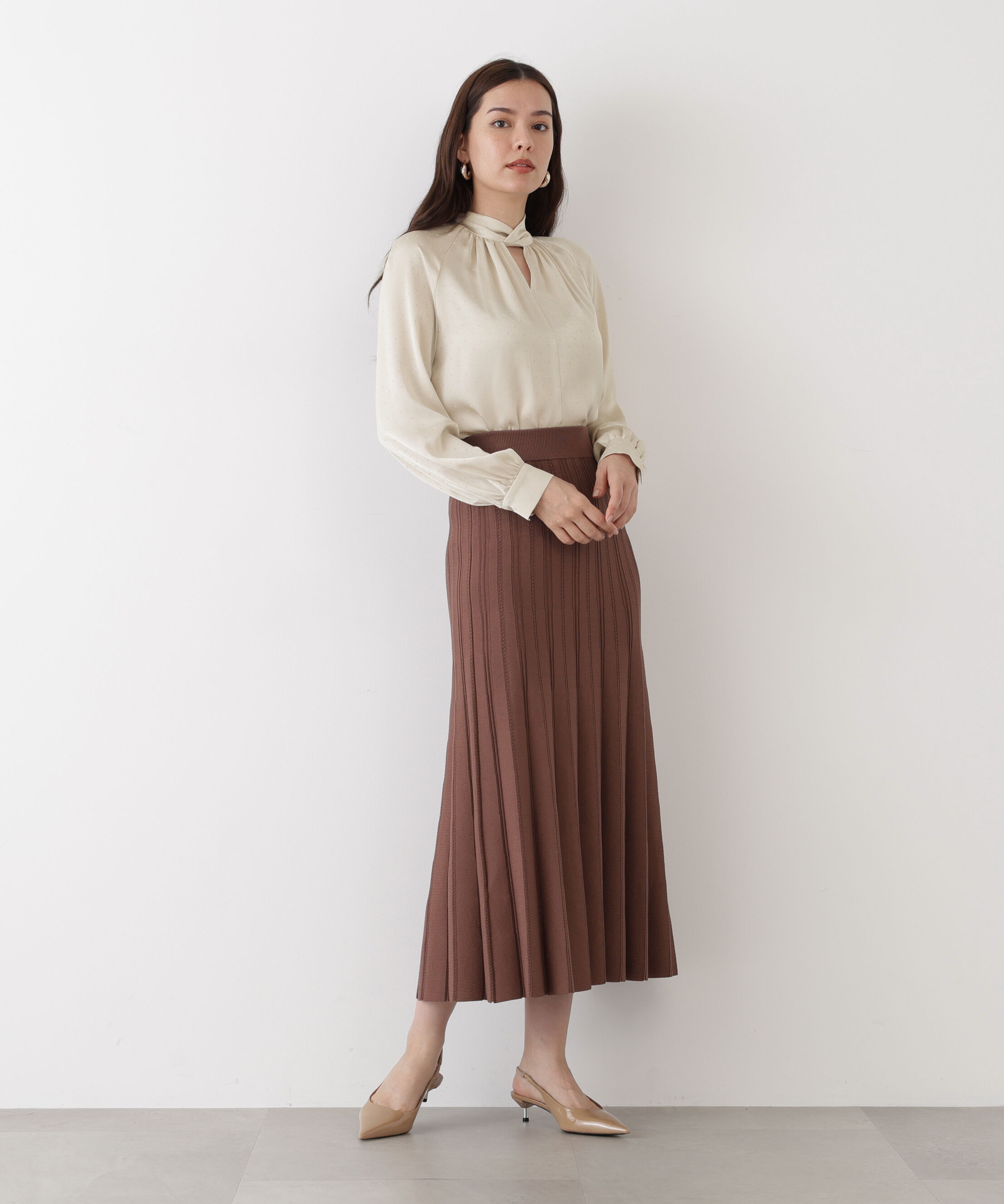  「◆ギャザーネックドットジャガードブラウス」|シャツ・ブラウス|