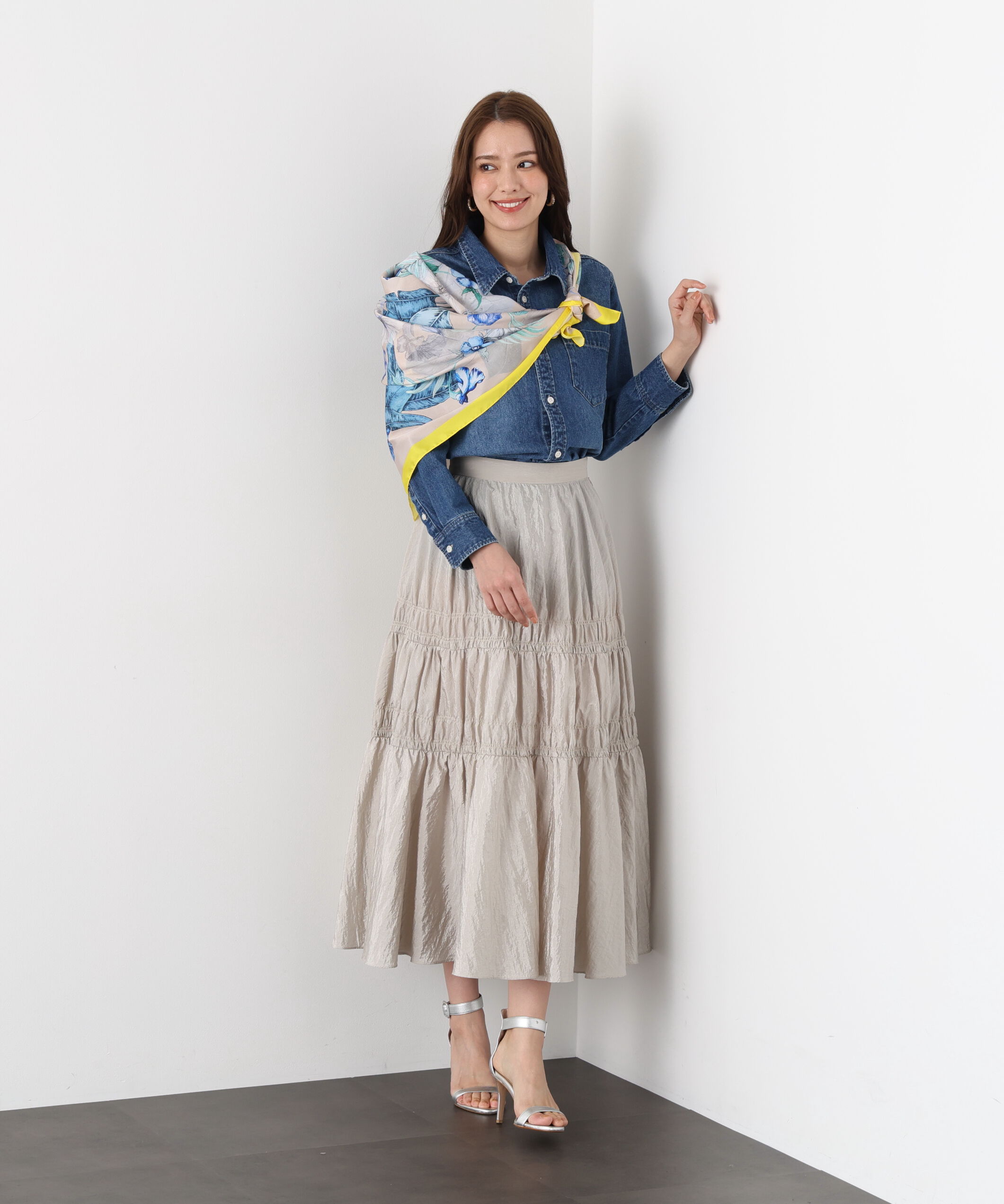  「ネックリボンデニムシャツ」|シャツ・ブラウス|