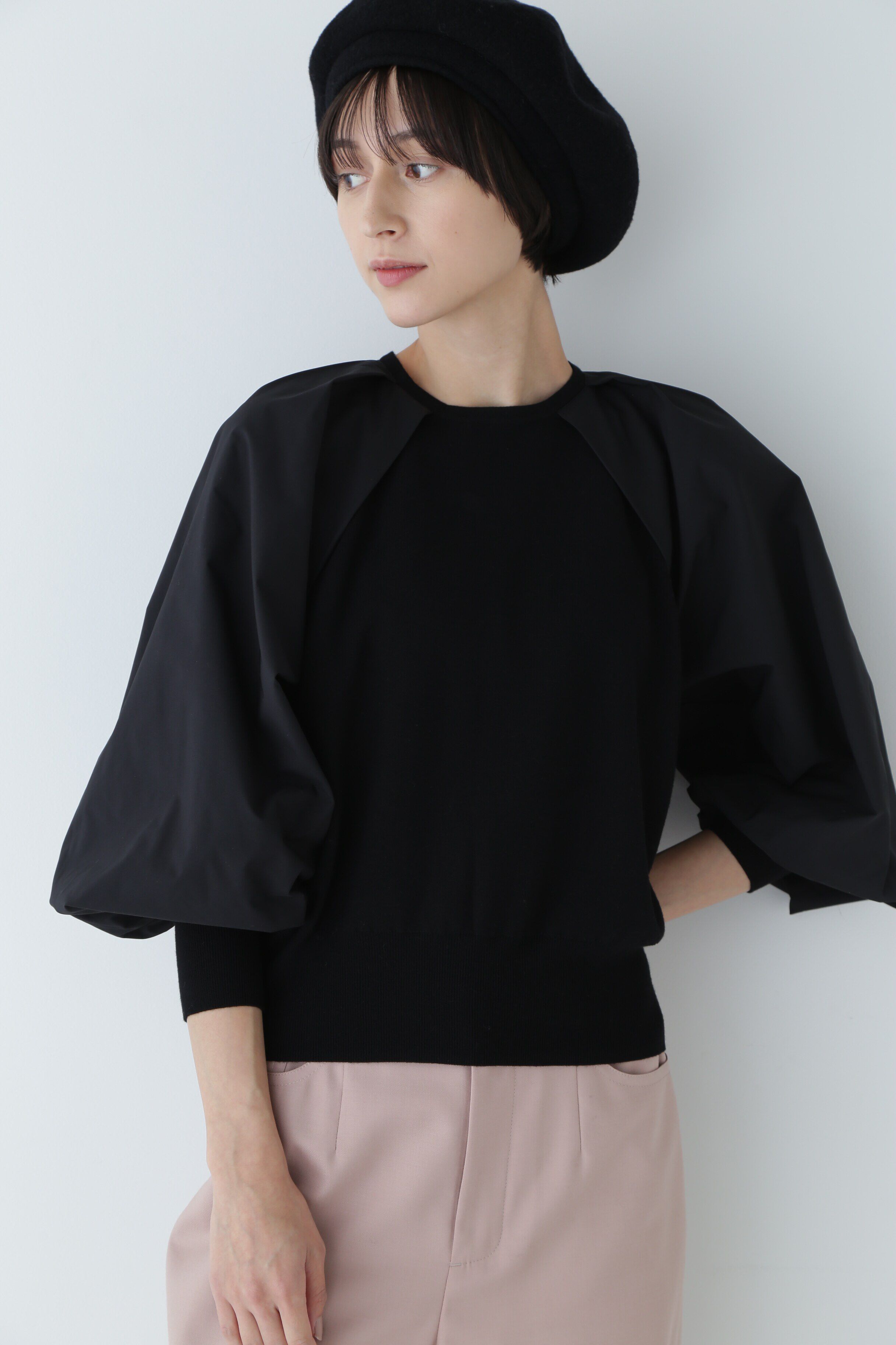  「◆布帛コンビニットプルオーバー」|ニット・セーター|ブラック