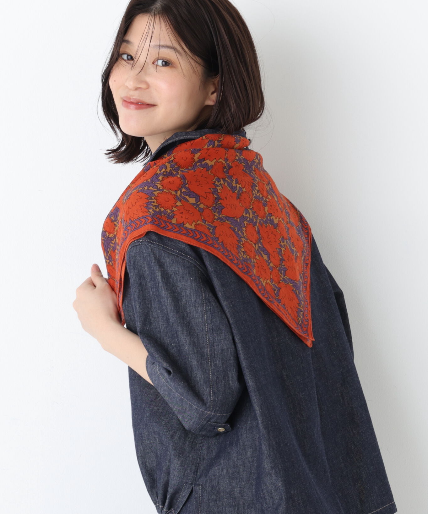  「◆ＭＯＩＳＭＯＮＴ　フラワープリントスカーフ」|バンダナ・スカーフ|オレンジ