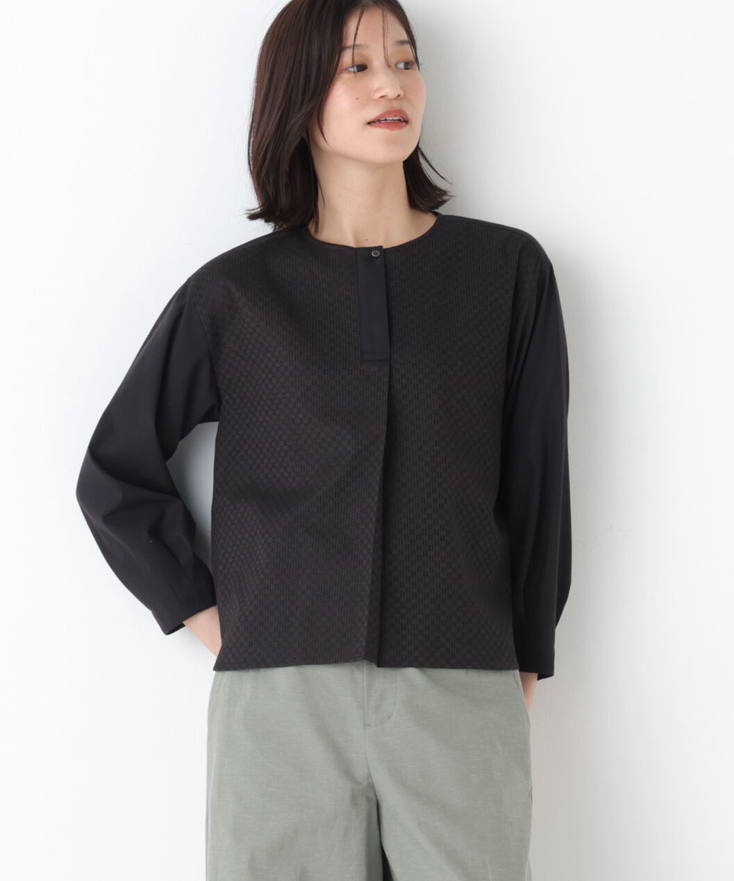  「◆カラミレーススキッパーブラウス」|シャツ・ブラウス|ブラック