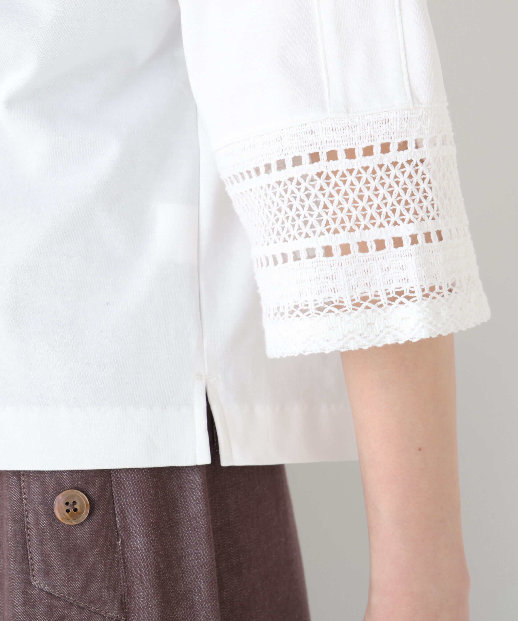  「◆袖レース強撚糸ＴＯＰＳ」|Tシャツ・カットソー|