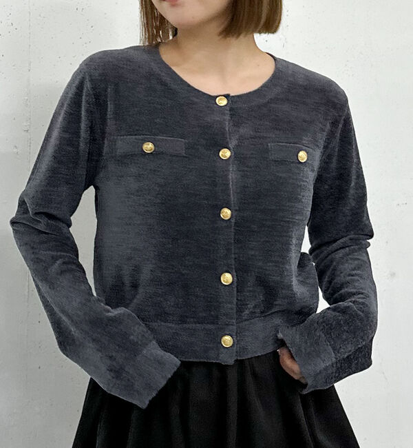 archives「ベロアライク金ボタンニットカーディガン」|カーディガン|CHARCOAL GRAY