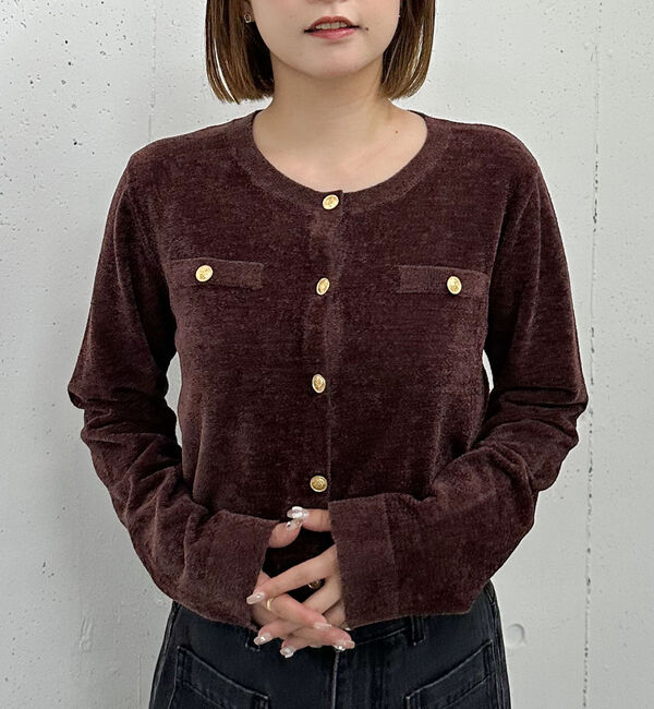 archives「ベロアライク金ボタンニットカーディガン」|カーディガン|