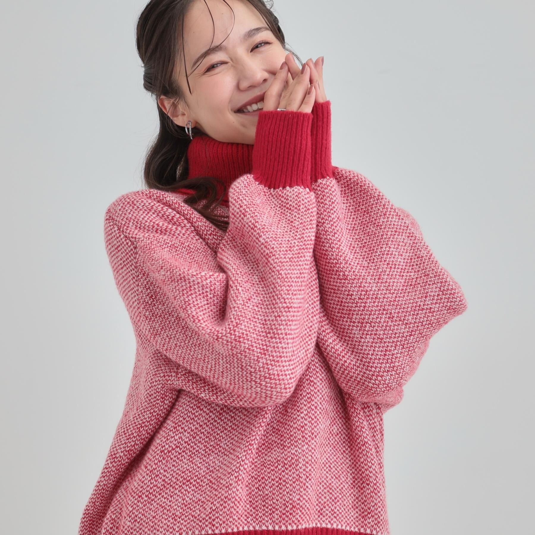 SHOO･LA･RUE「【S-LL】さりげないラメ感 配色ジャカード タートルネックニット」|ニット・セーター|