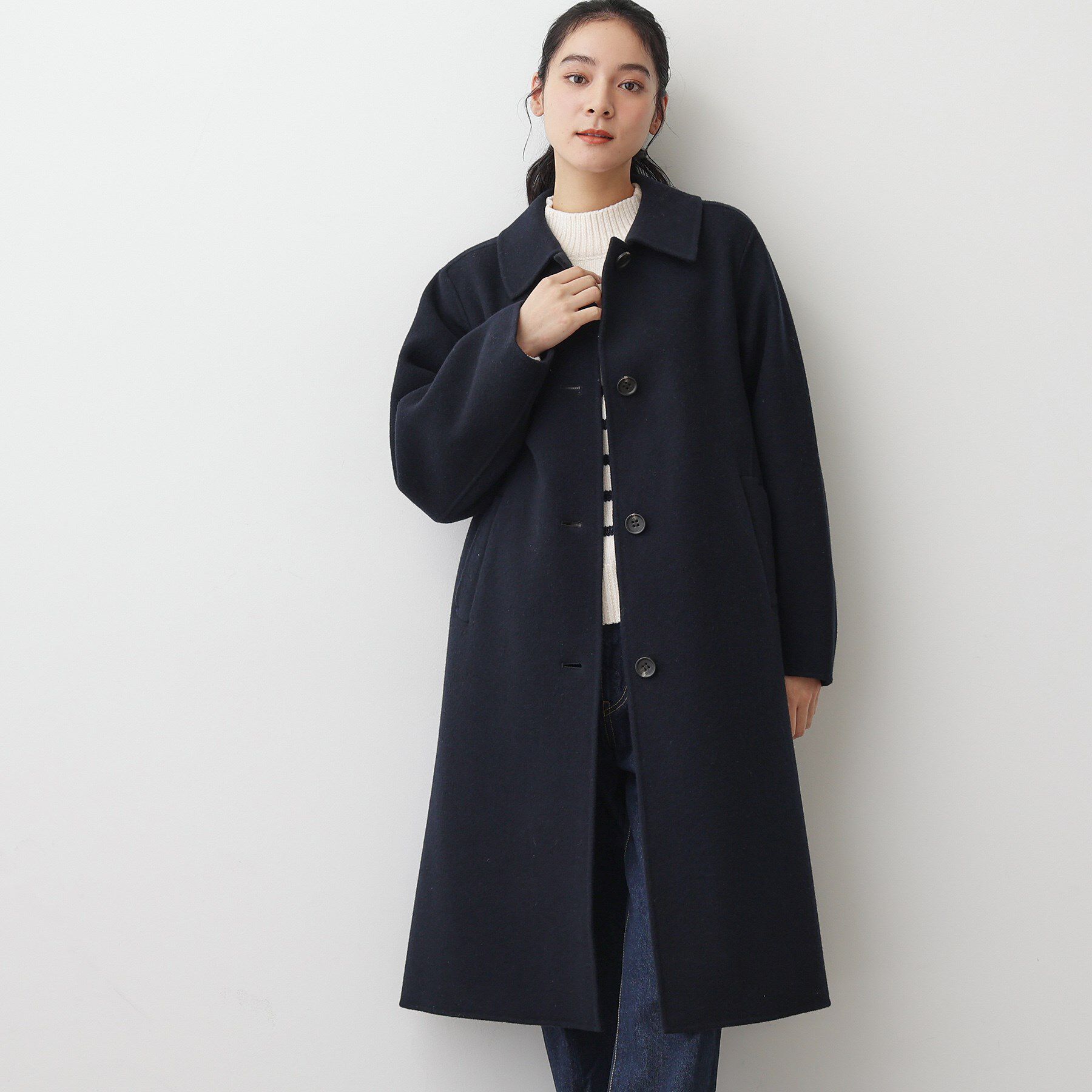 Dessin「【洗える】ウール混リバーメルトンロングコート」|ステンカラーコート|