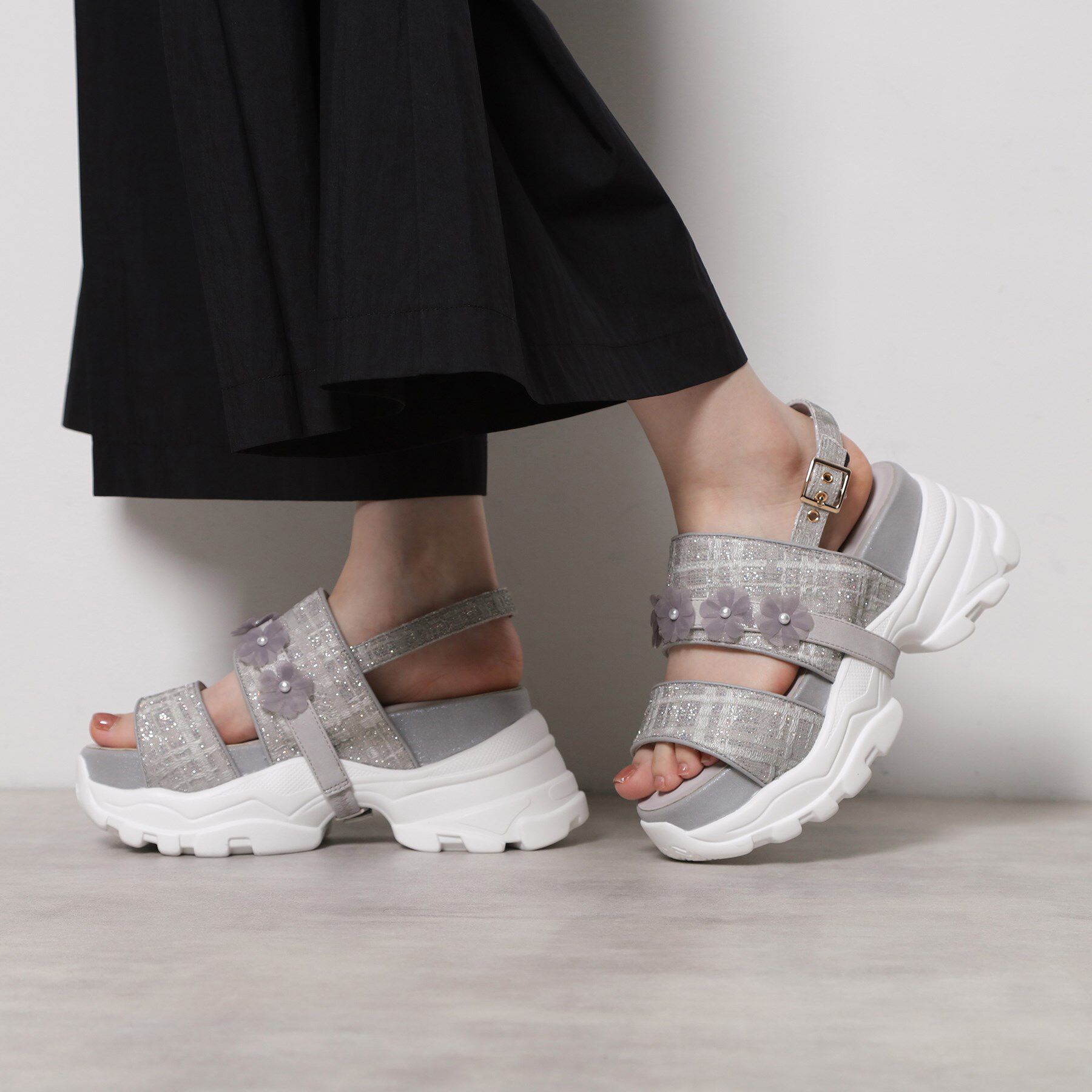 ESPERANZA「ツイード風フラワーベルトスポサン」|サンダル|