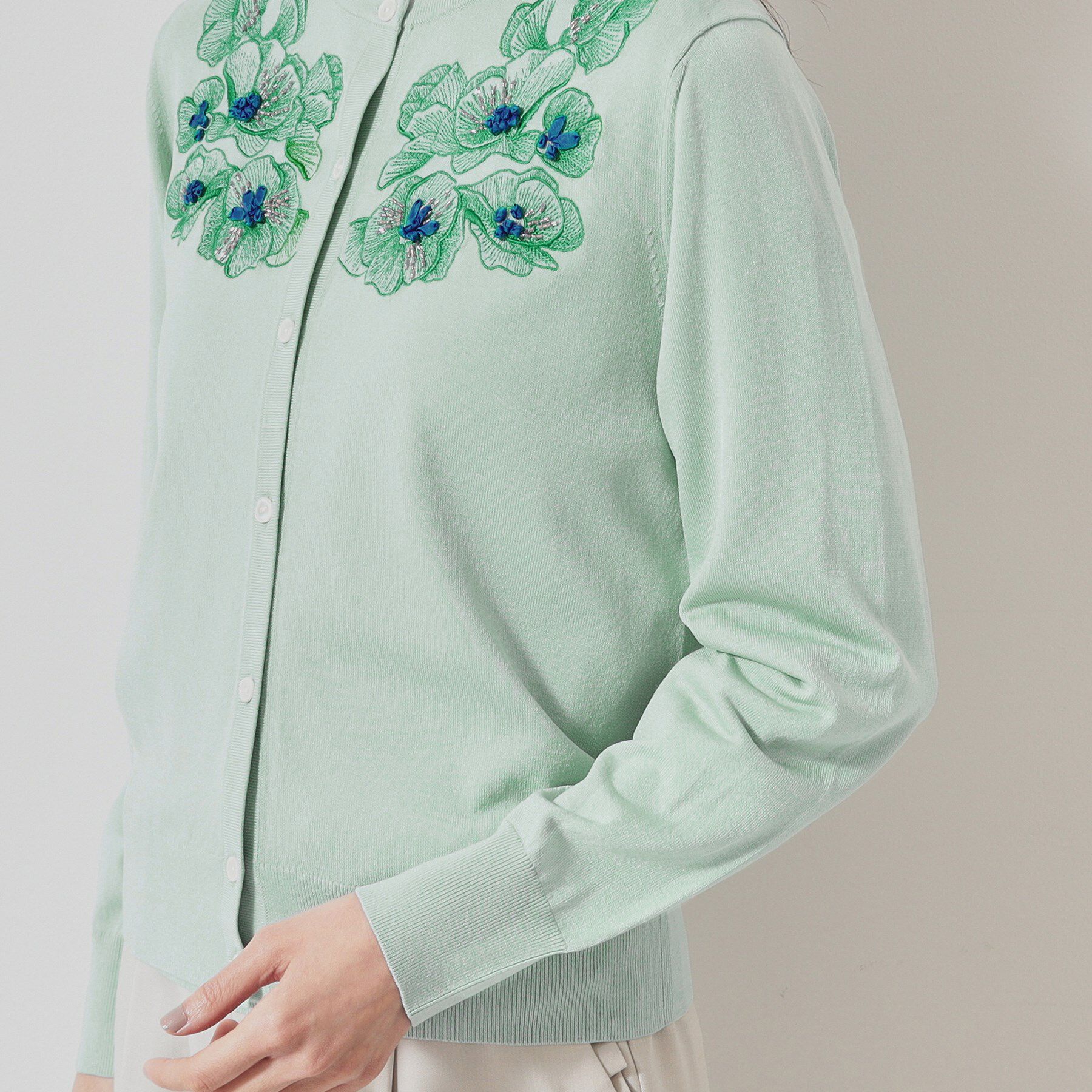 SunaUna「【SS～Lサイズ展開／リボン＆ビーズ刺繍】クラフトニットカーディガン」|カーディガン|