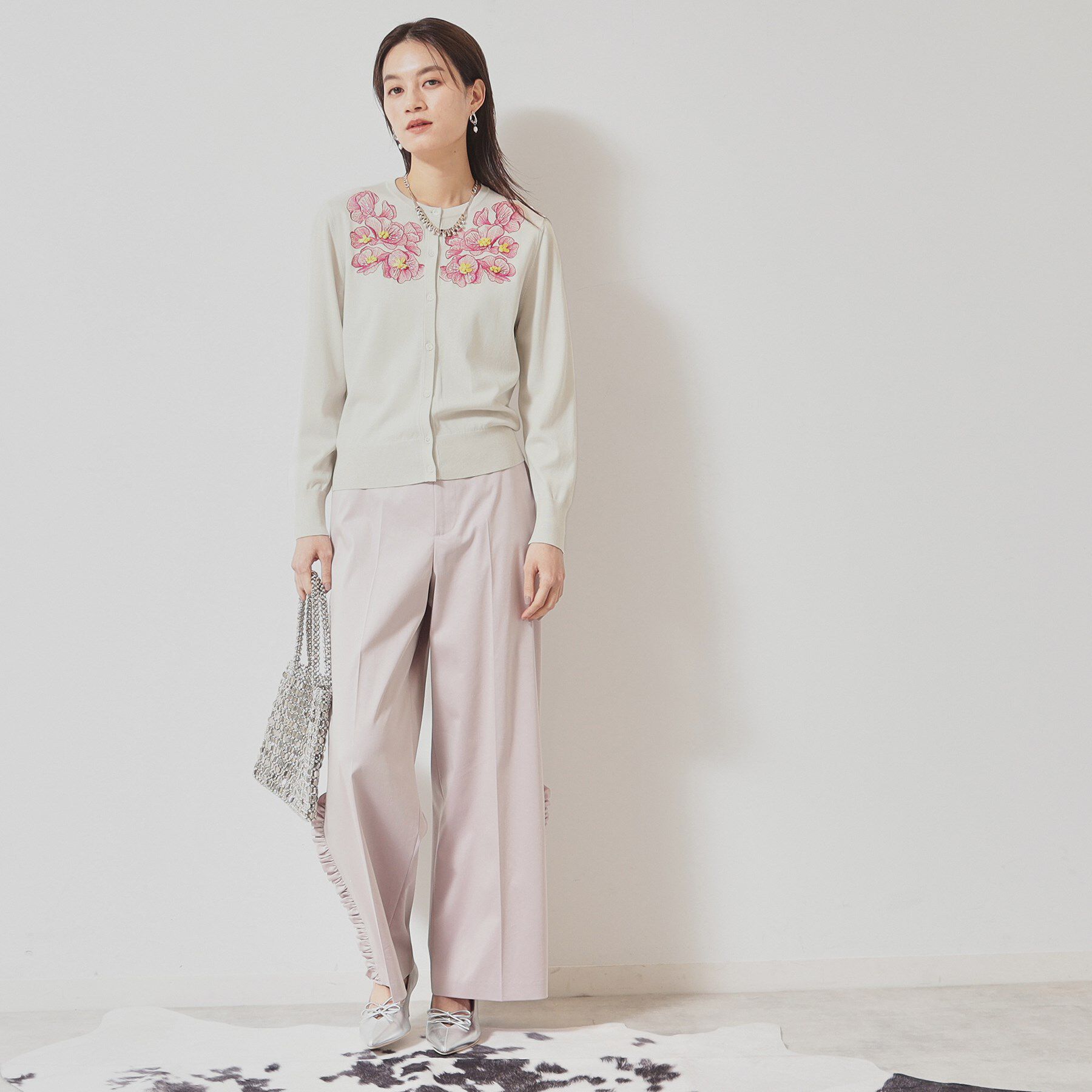 SunaUna「【SS～Lサイズ展開／リボン＆ビーズ刺繍】クラフトニットカーディガン」|カーディガン|