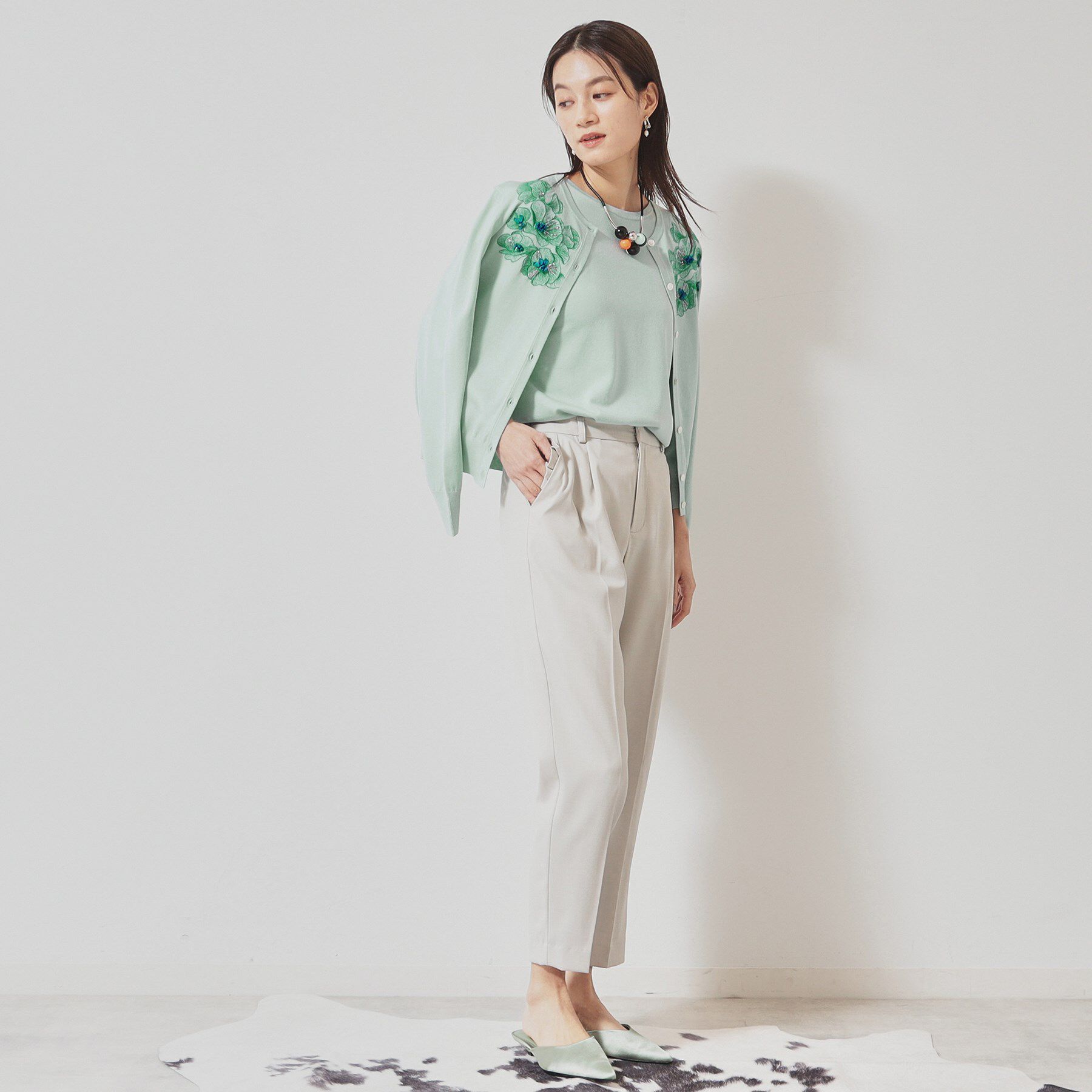 SunaUna「【SS～Lサイズ展開／リボン＆ビーズ刺繍】クラフトニットカーディガン」|カーディガン|