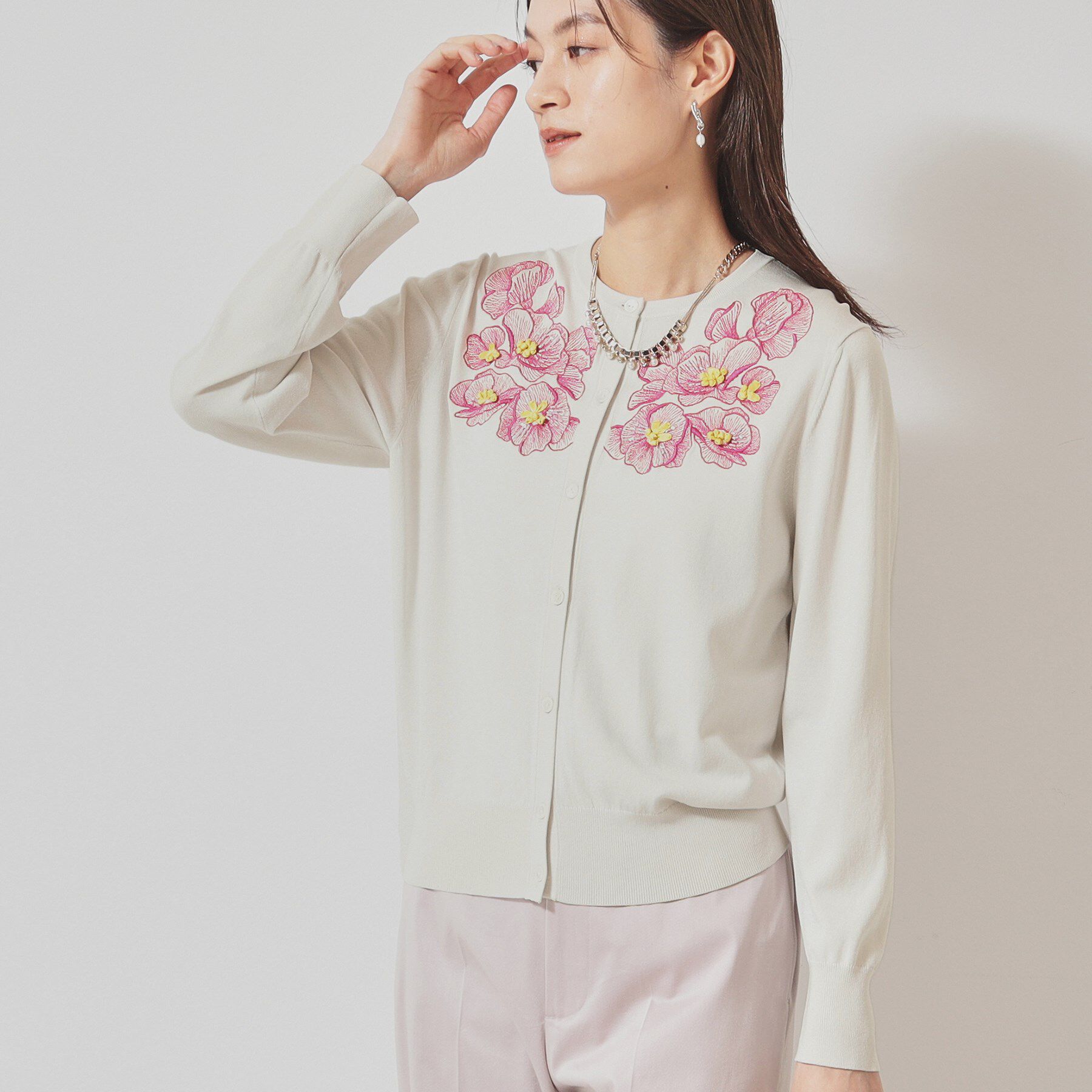 SunaUna「【SS～Lサイズ展開／リボン＆ビーズ刺繍】クラフトニットカーディガン」|カーディガン|