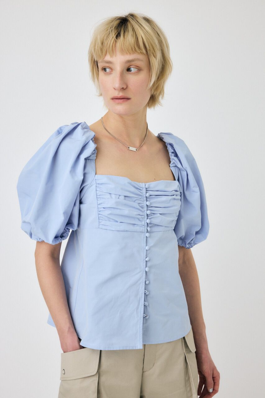 MOUSSY「OPEN NECK GATHER ブラウス」|シャツ・ブラウス|L/BLU1