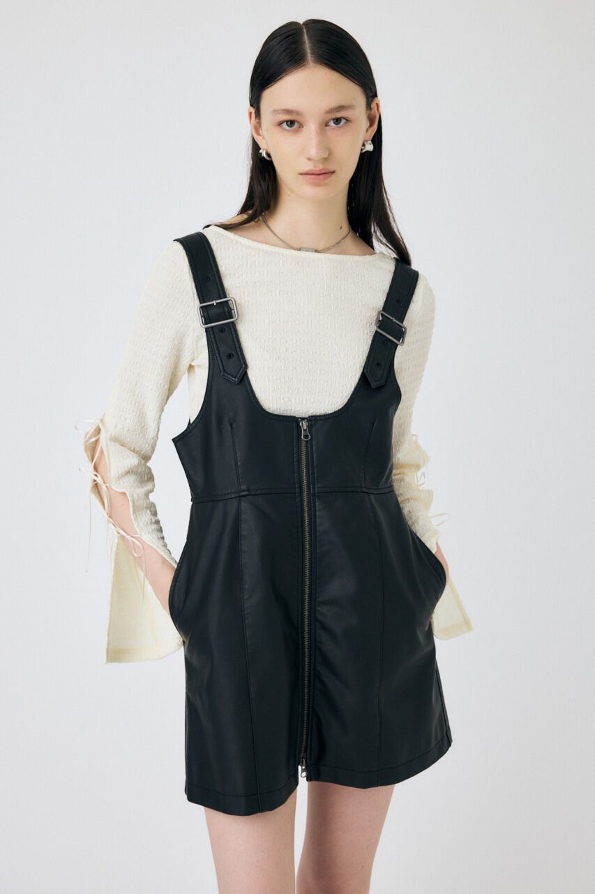MOUSSY「FRONT ZIP ジャンパースカート」|ワンピース|BLK