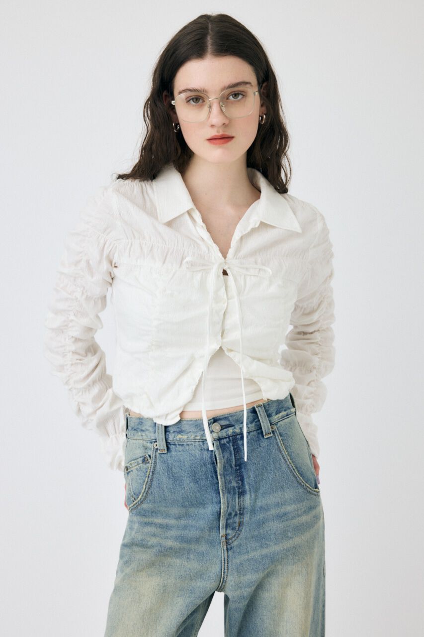 MOUSSY「FRONT TIE SHIRRING シャツ」|シャツ・ブラウス|WHT