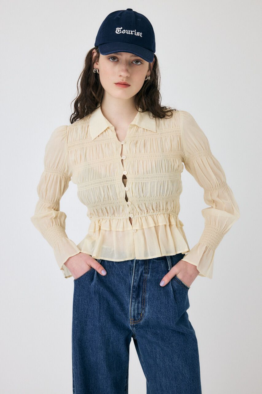 MOUSSY「SHIRRING FLORAL フィットシャツ」|シャツ・ブラウス|IVOY3