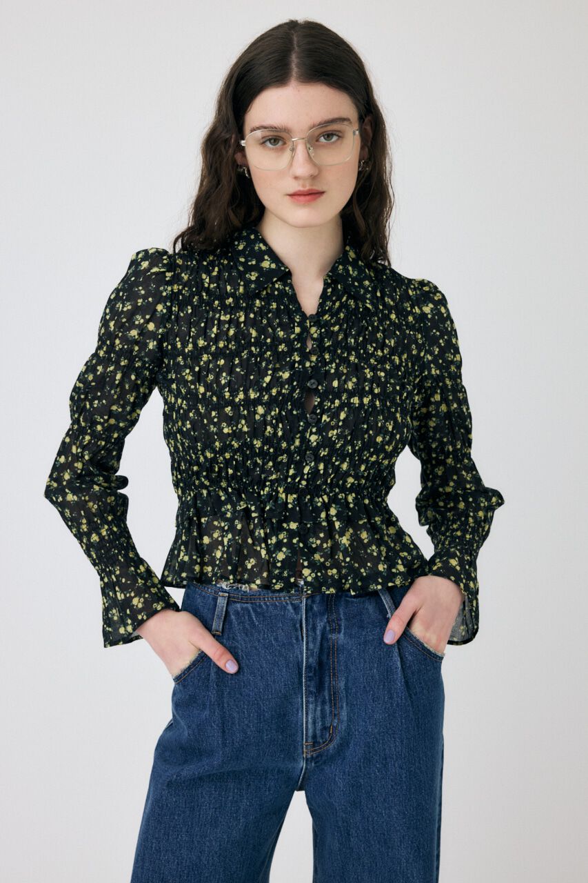 MOUSSY「SHIRRING FLORAL フィットシャツ」|シャツ・ブラウス|